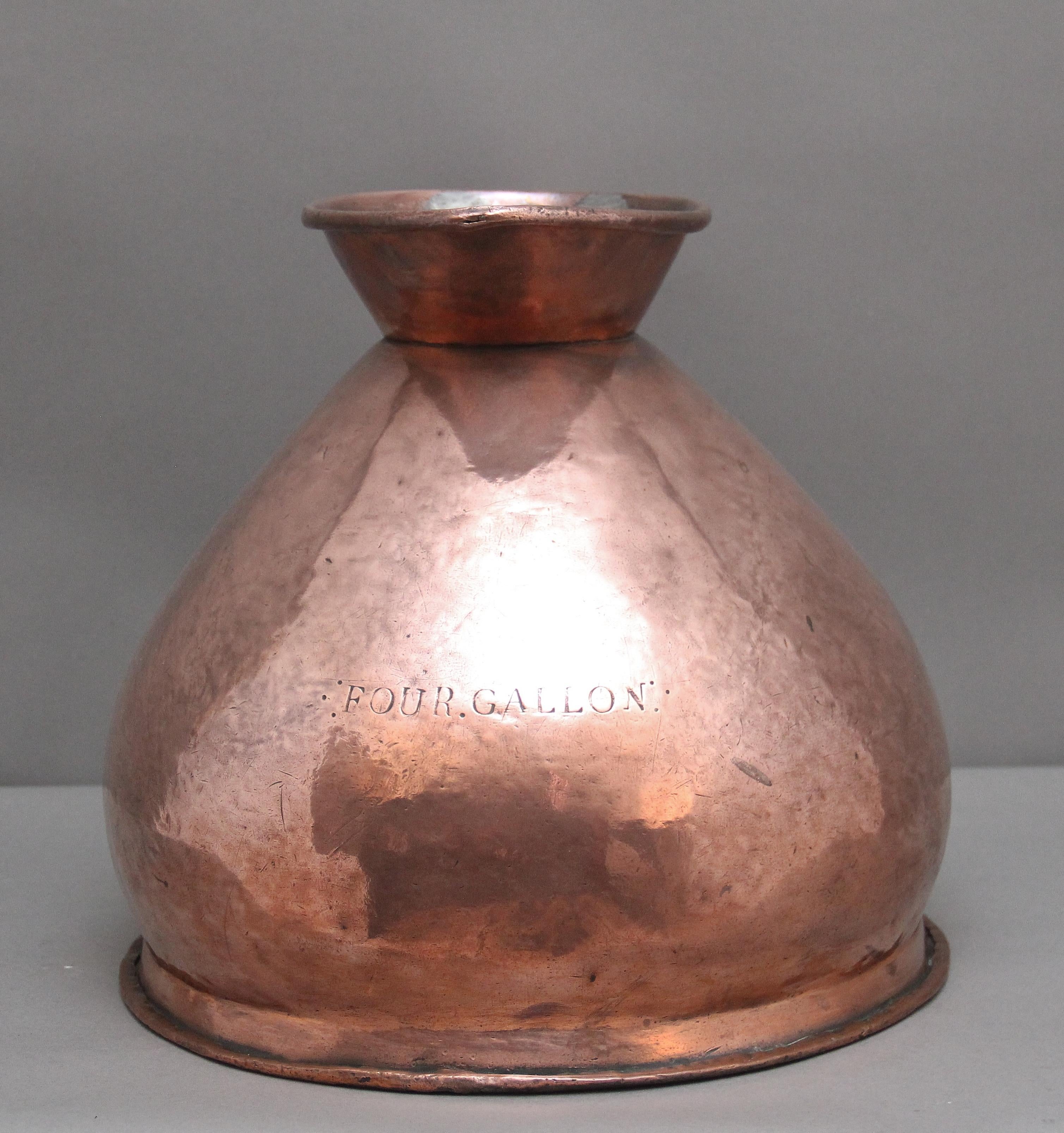 British 19th Century four gallon Copper Measuring Jug For Sale