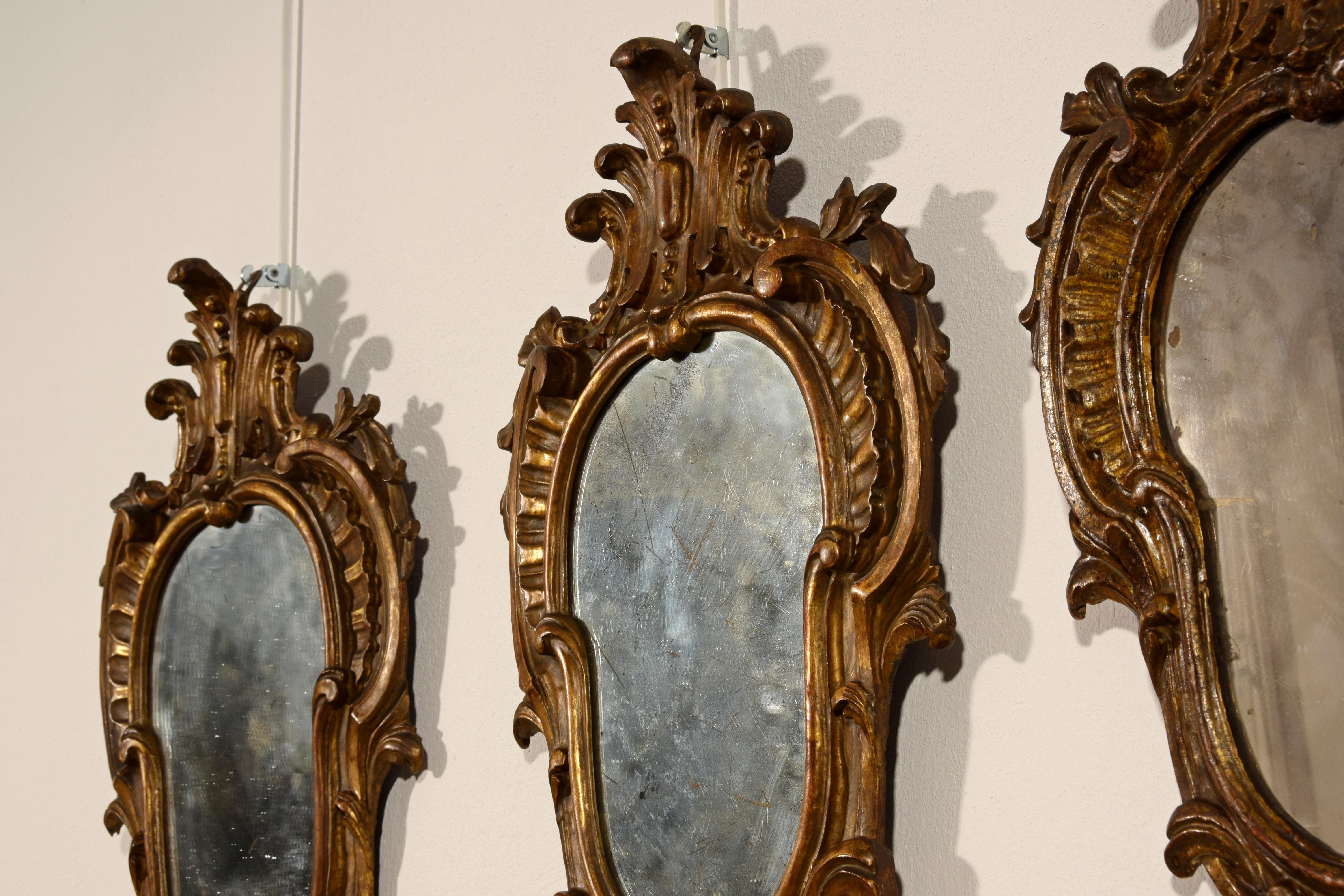 19th Century, Four Italian Carved Giltwood Louis XV Style Sconces For Sale 3