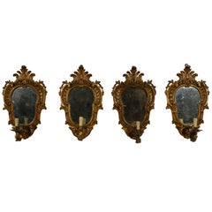 Retro 19th Century, Four Italian Carved Giltwood Louis XV Style Sconces