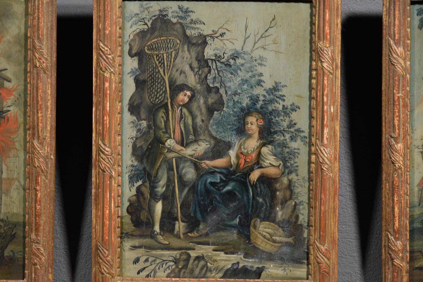 19th Century Four Italian Oil on Panel with Allegory of the Four Elements For Sale 8