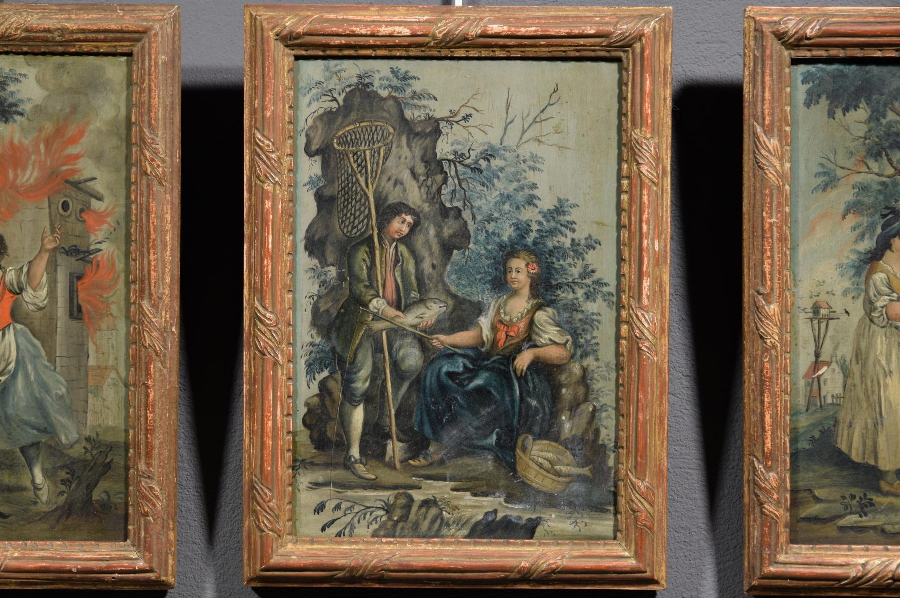 19th Century Four Italian Oil on Panel with Allegory of the Four Elements For Sale 1