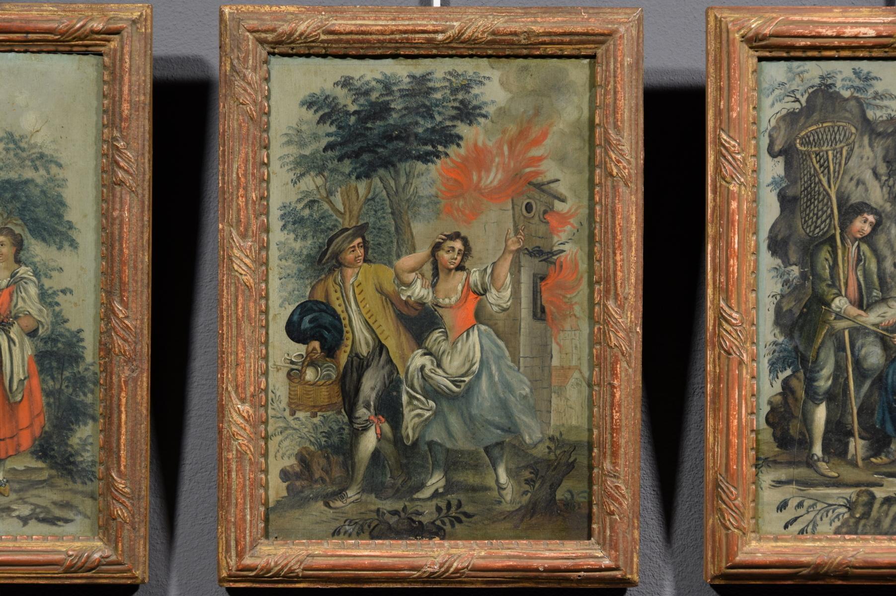 19th Century Four Italian Oil on Panel with Allegory of the Four Elements For Sale 2