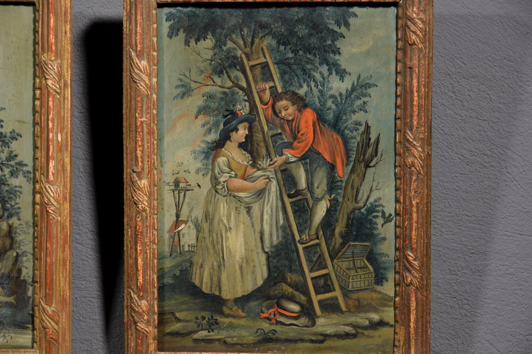 19th Century Four Italian Oil on Panel with Allegory of the Four Elements For Sale 3