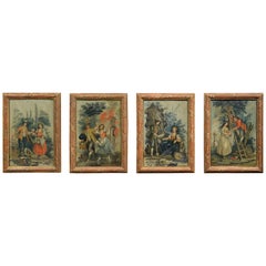19th Century Four Italian Oil on Panel with Allegory of the Four Elements