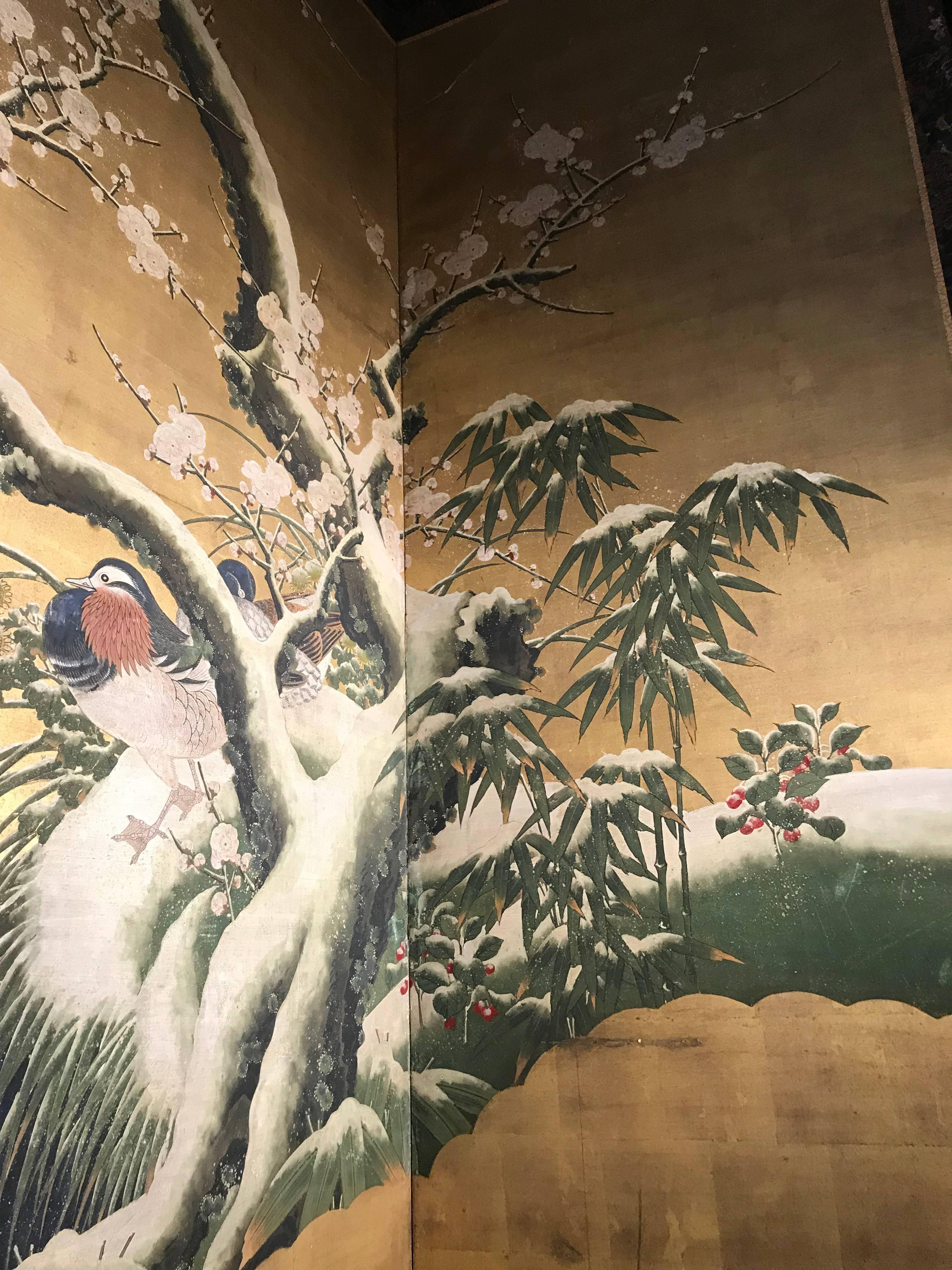 19th Century Four Panel Kano School Chinese Style Folding Screen or Room Divider 5
