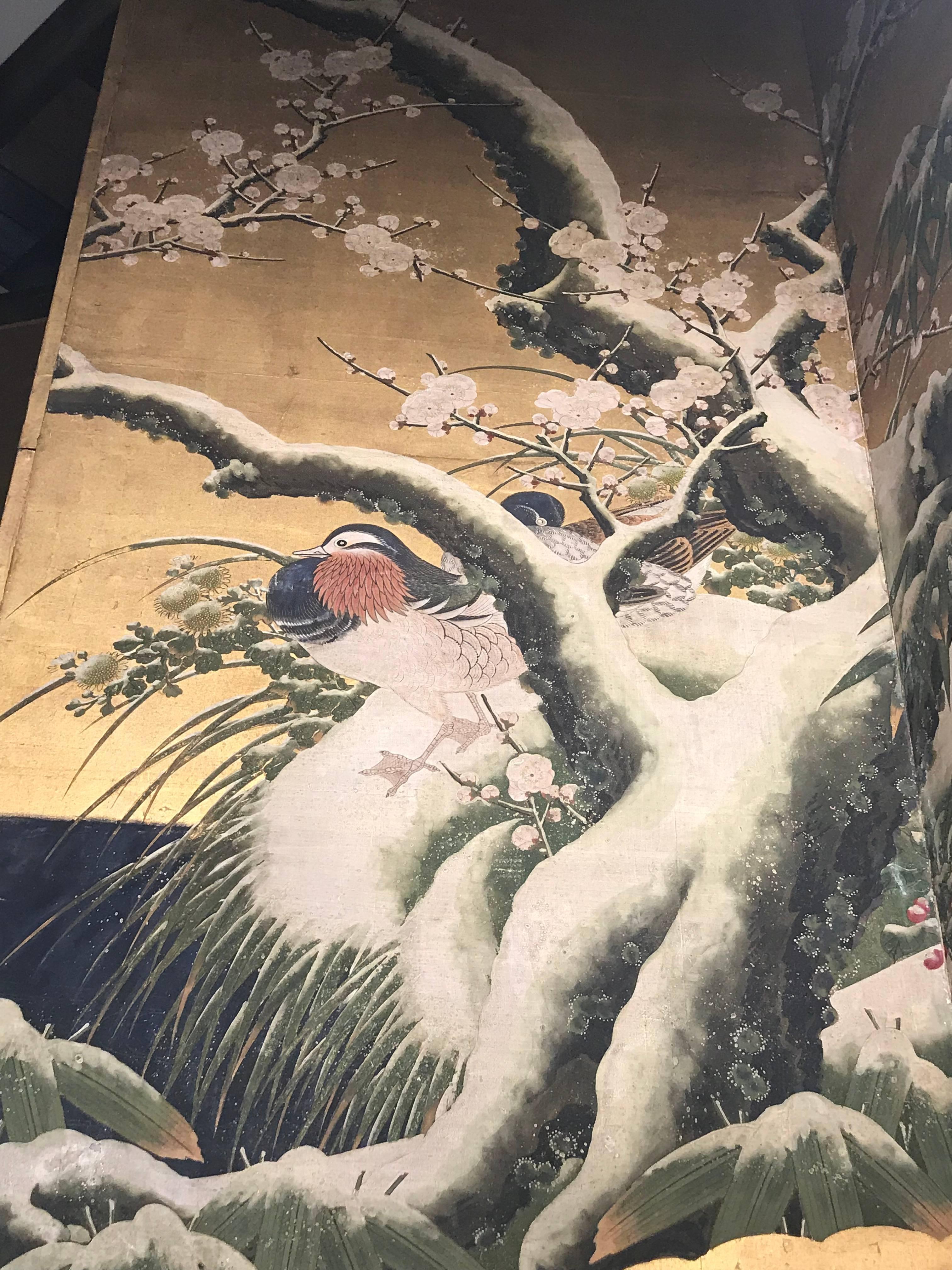 19th Century Four Panel Kano School Chinese Style Folding Screen or Room Divider 6