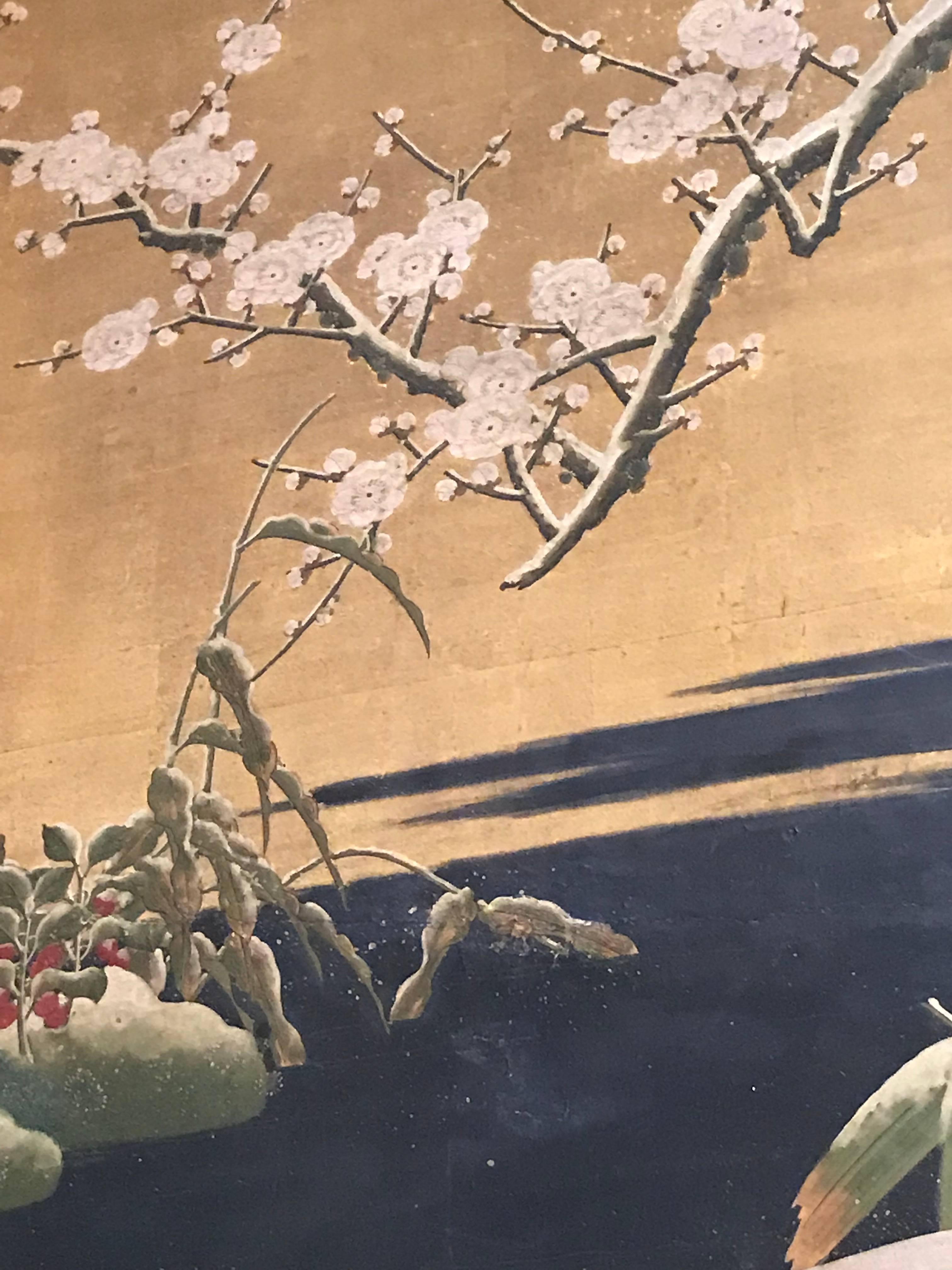 19th Century Four Panel Kano School Chinese Style Folding Screen or Room Divider 7