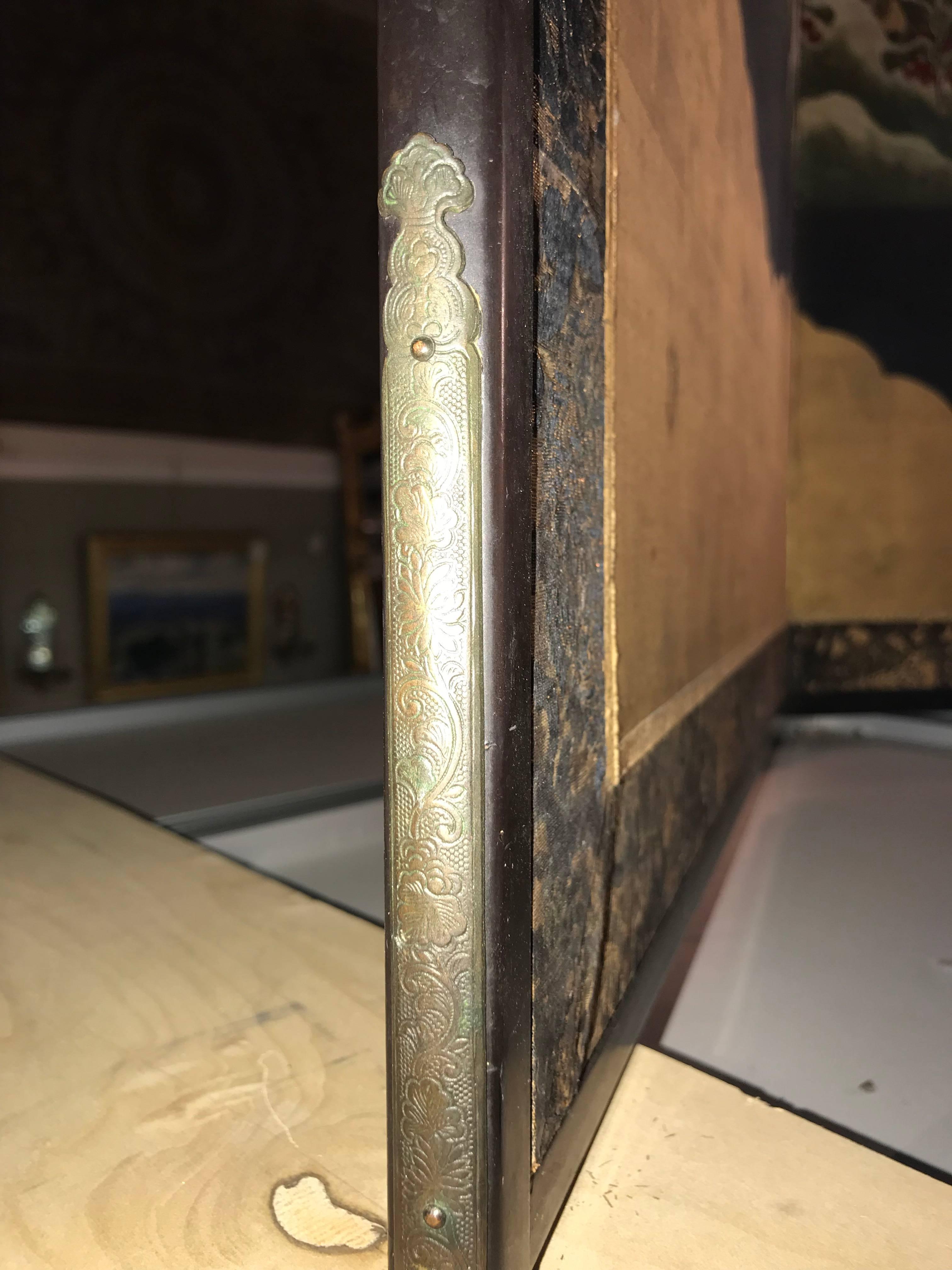 Japanese 19th Century Four Panel Kano School Chinese Style Folding Screen or Room Divider