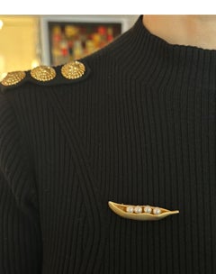 19th Century Four Pearls Brass Metal Brooch