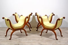 19th Century, Four Tuscany Curule Wood Stools