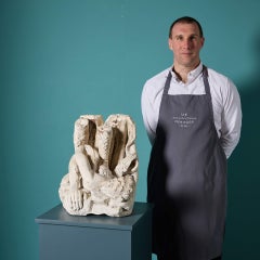 19th Century Fragmentary Stone Statue of an Angel & the Devil