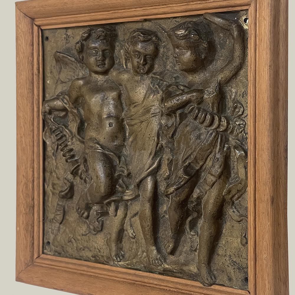 19th Century Framed Bronze Plaque of Three Cherubs 3