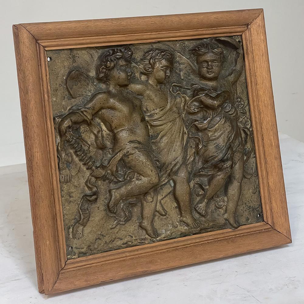 Neoclassical Revival 19th Century Framed Bronze Plaque of Three Cherubs