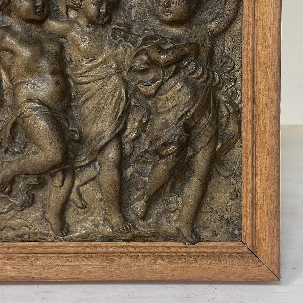 Late 19th Century 19th Century Framed Bronze Plaque of Three Cherubs