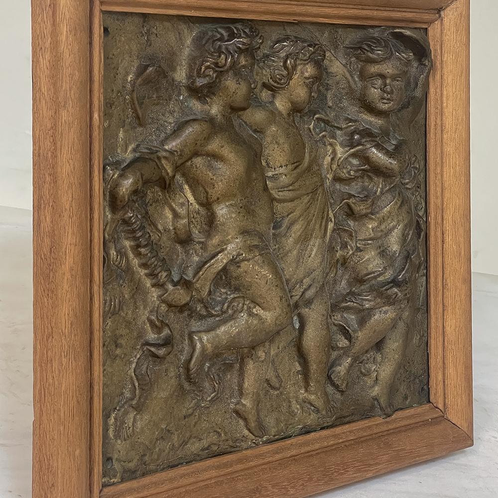 19th Century Framed Bronze Plaque of Three Cherubs 2