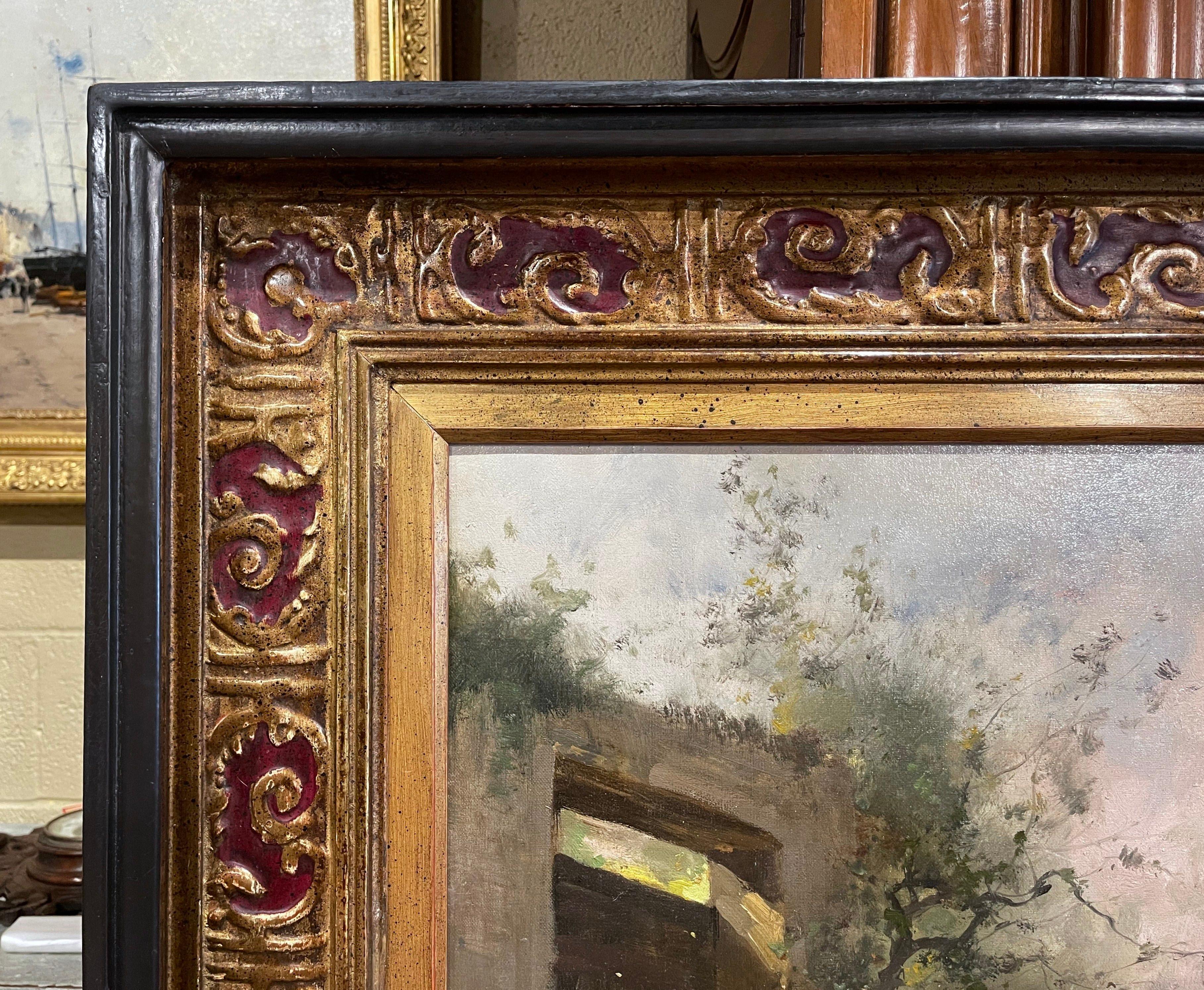 19th Century Framed Chicken Oil Painting Signed H. Lambert for E. Galien-Laloue For Sale 1