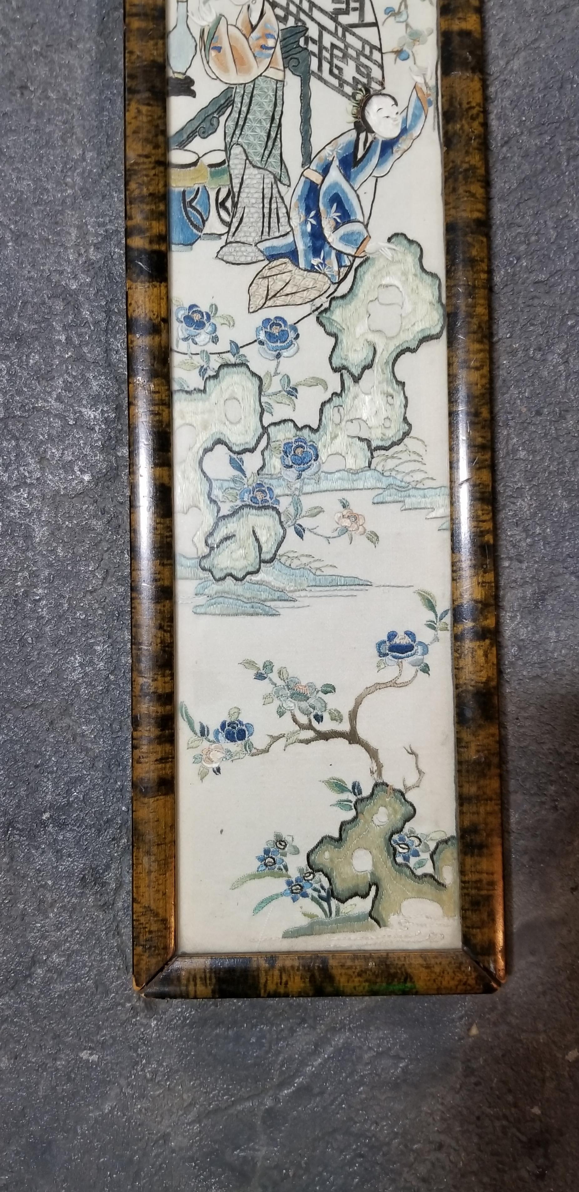 Chinese Export 19th Century Framed Chinese Silk Embroidery