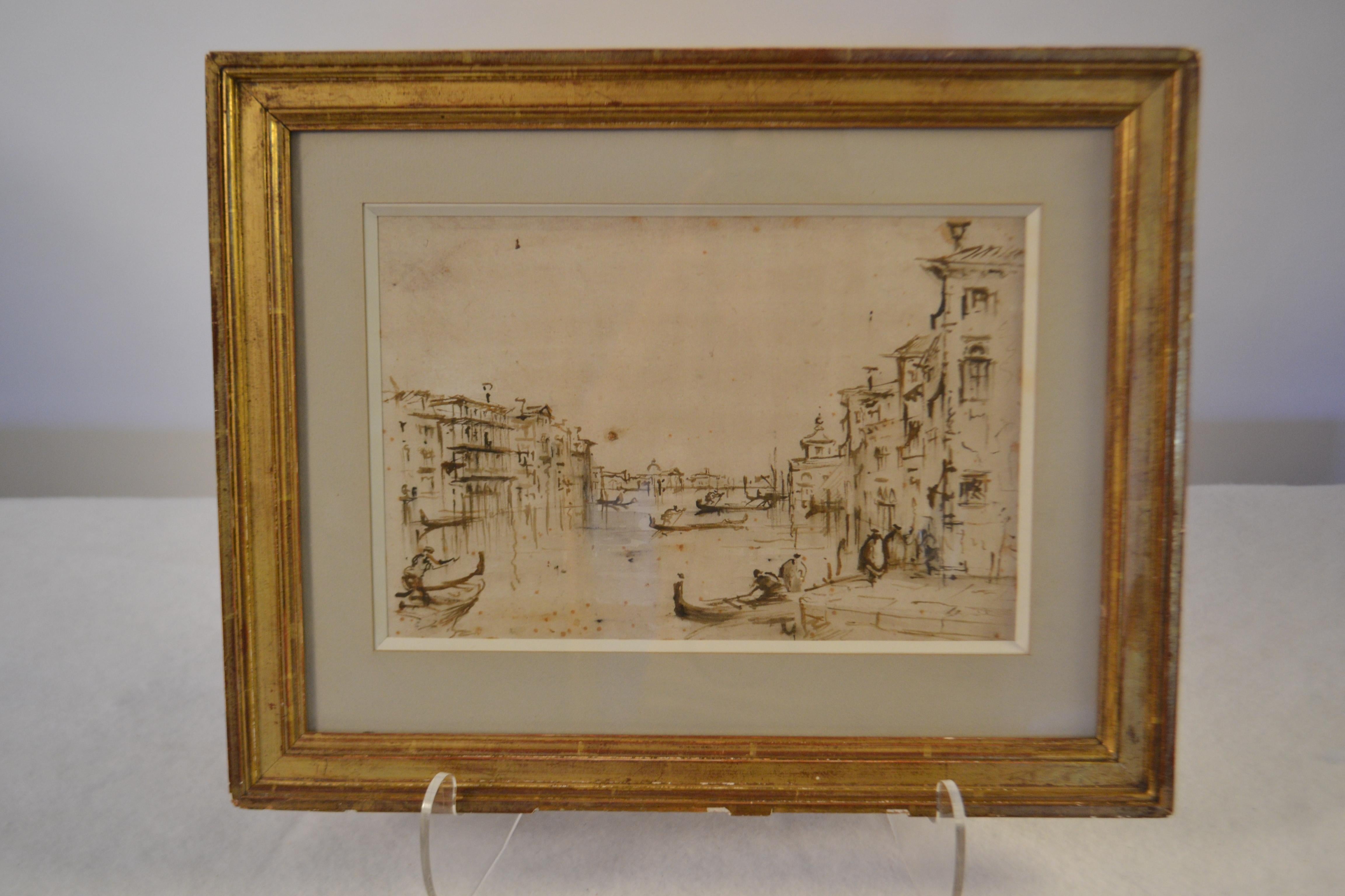 European 19th Century Framed Drawing of Venice For Sale
