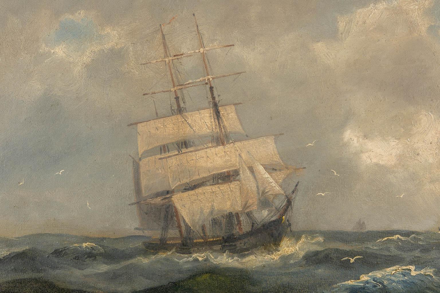 Hand-Painted 19th century framed Dutch European Marine Scene Painting