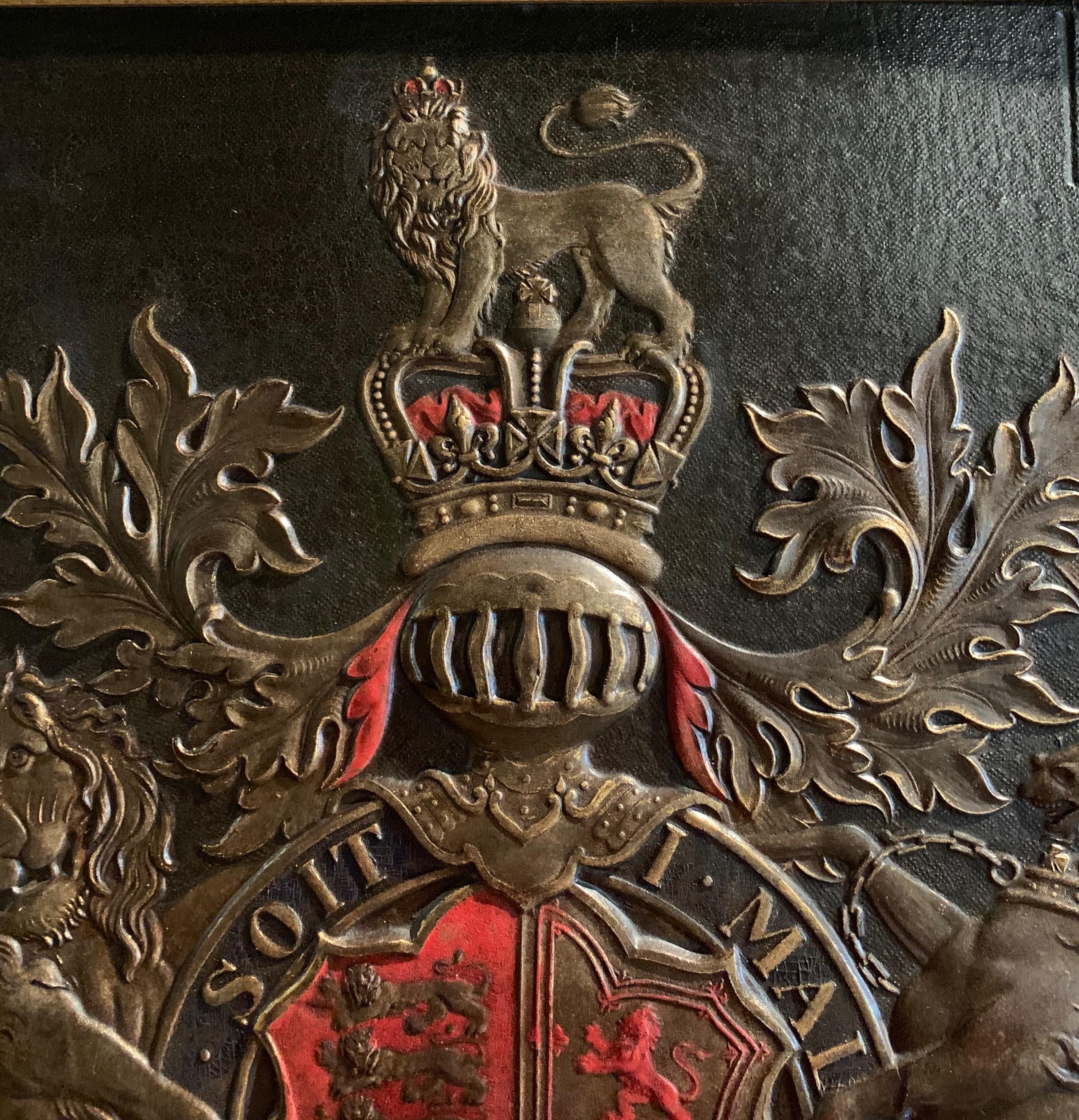 19th Century Framed Embossed Leather Royal Coat of Arms of The United Kingdom In Excellent Condition In Dallas, TX