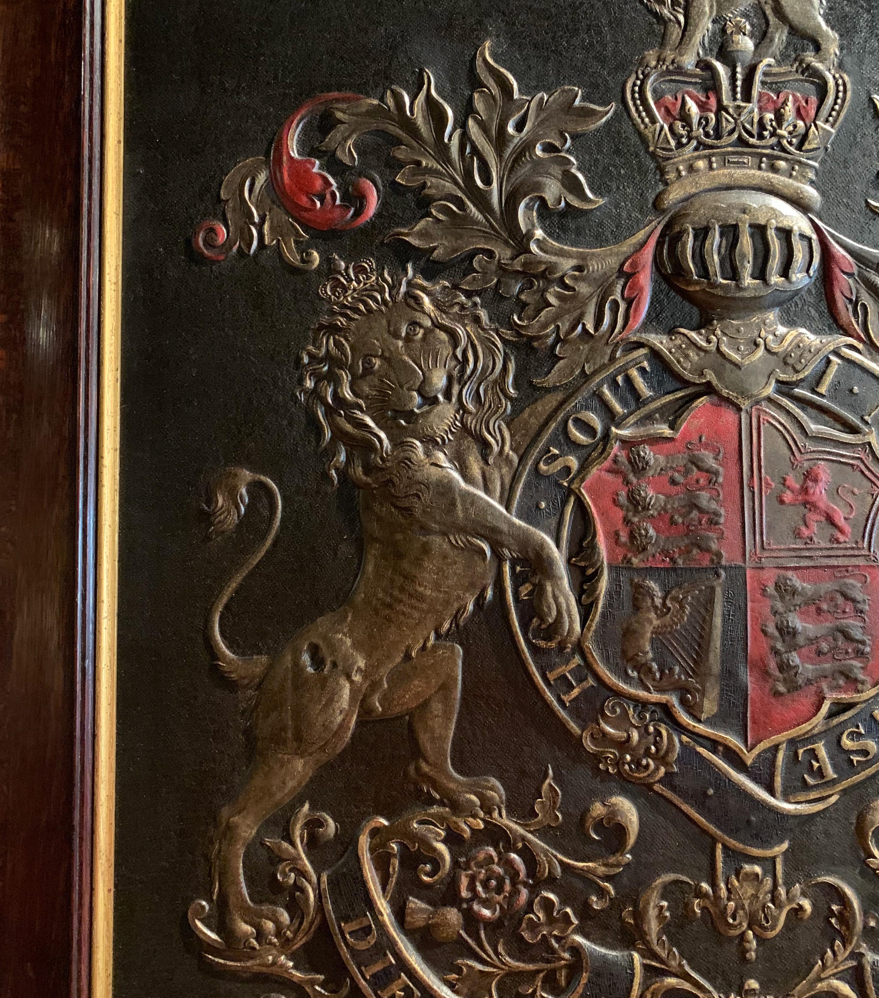 19th Century Framed Embossed Leather Royal Coat of Arms of The United Kingdom 1