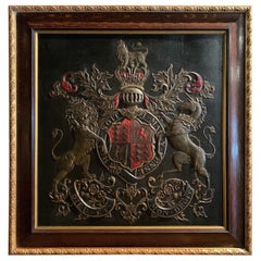 19th Century Framed Embossed Leather Royal Coat of Arms of The United Kingdom