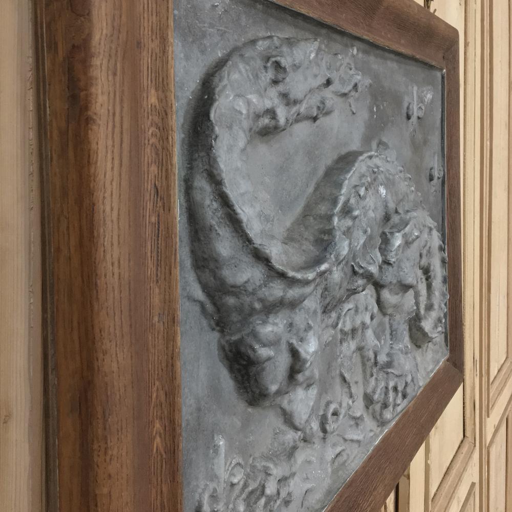 Renaissance 19th Century Framed Embossed Plaster Plaque with Dragon