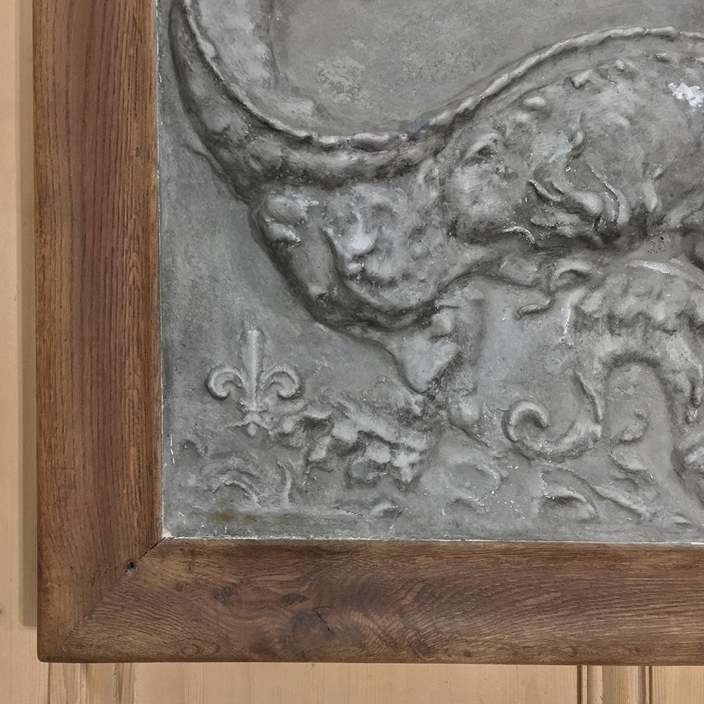 Hand-Crafted 19th Century Framed Embossed Plaster Plaque with Dragon