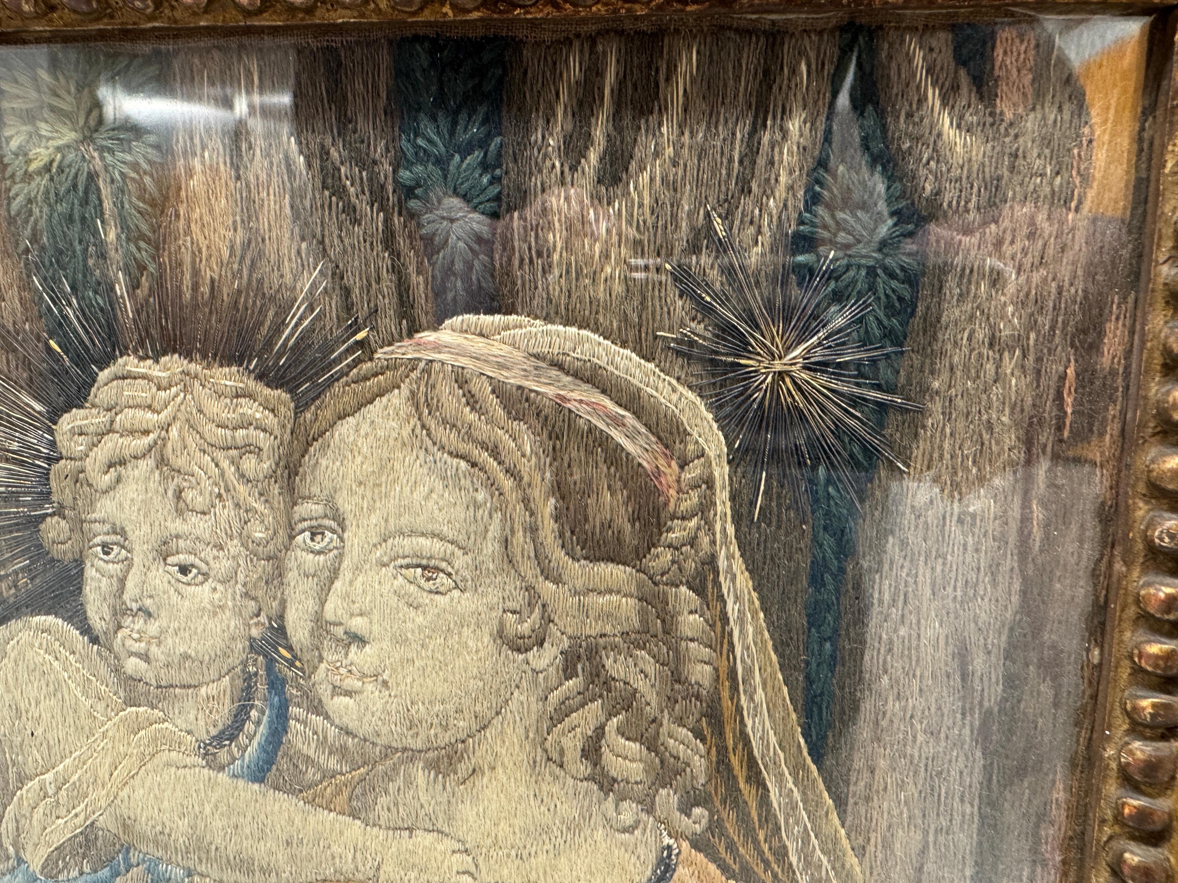 19th Century Framed Embroidery - 'Mother and Child' In Good Condition For Sale In Basildon, GB