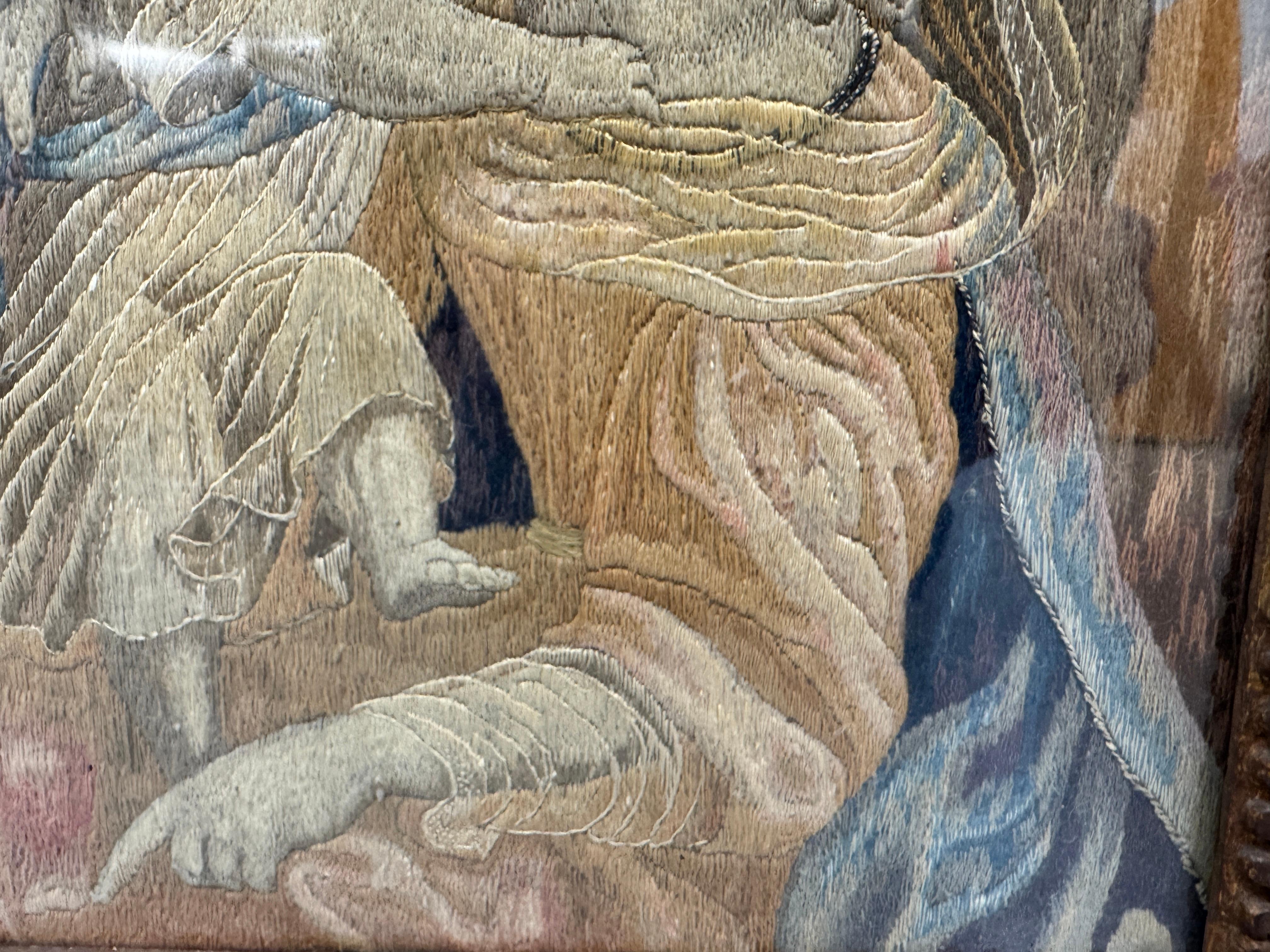 Cotton 19th Century Framed Embroidery - 'Mother and Child' For Sale