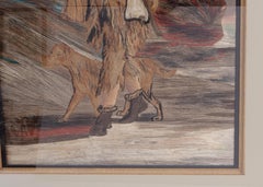 19th Century Framed Needlework Picture of Man Hunting