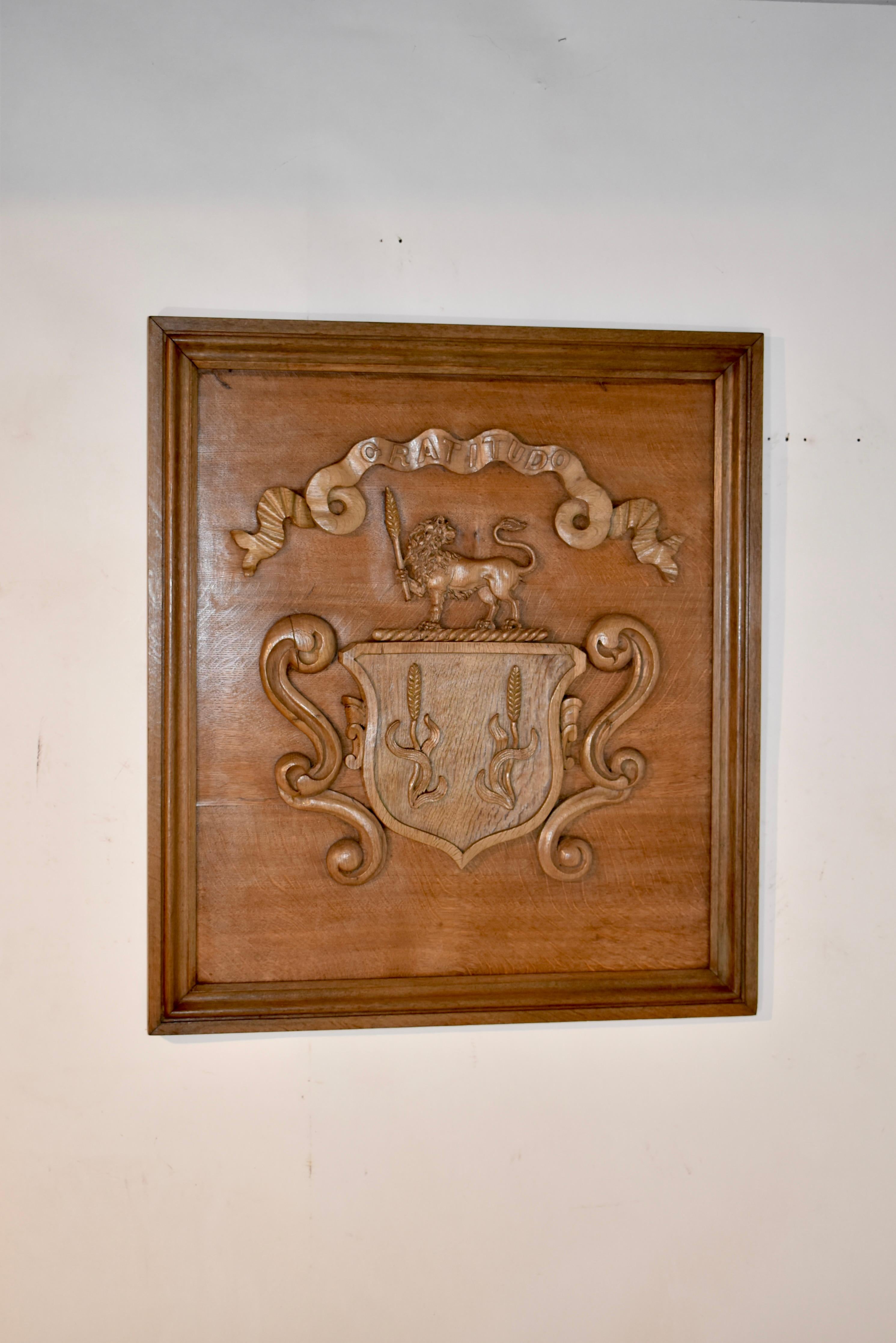 Hand-Carved 19th Century Framed English Armorial For Sale