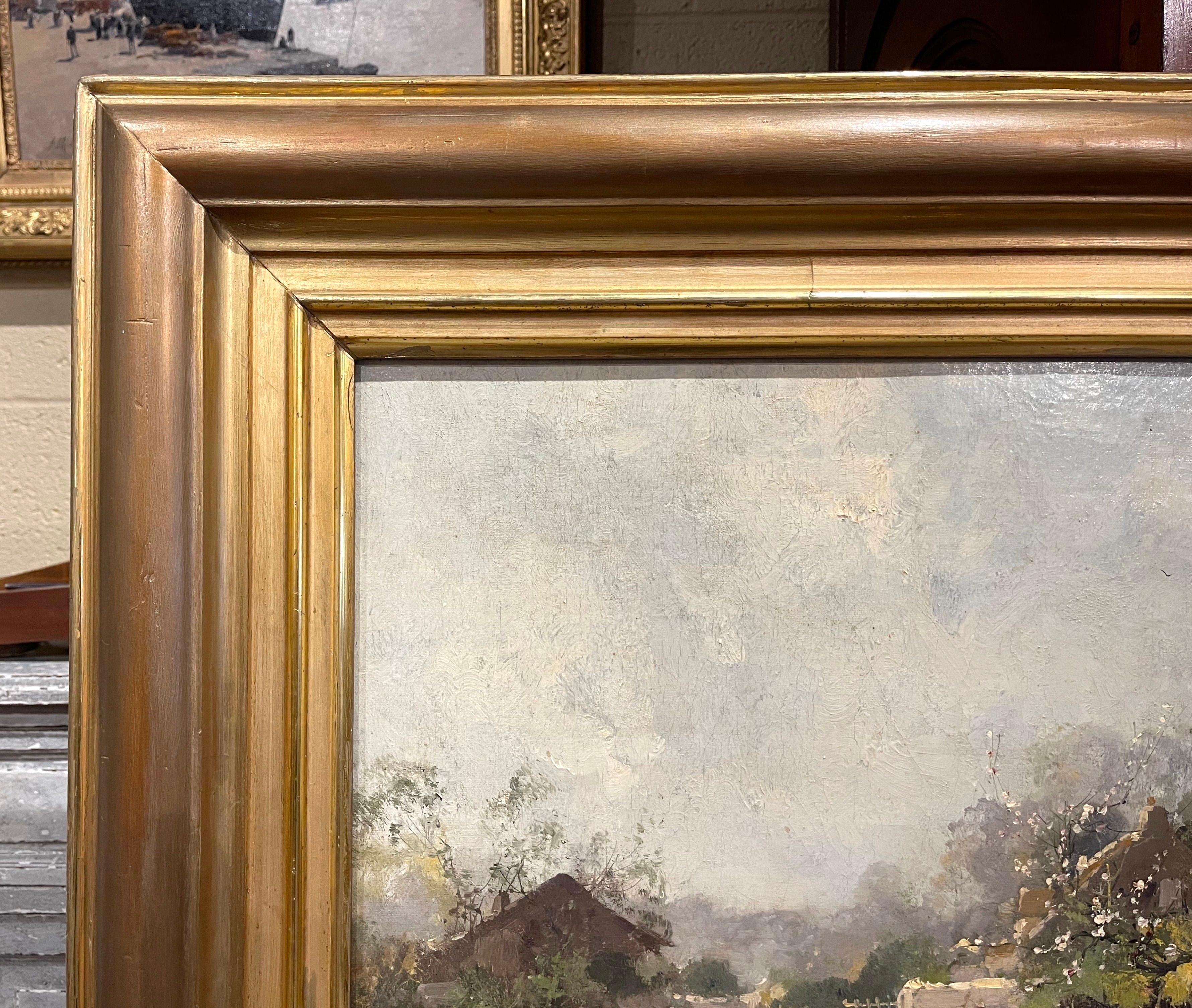 Bois doré  Peinture à l'huile de ferme encadrée du 19ème siècle signée Kermanguy pour E. Galien-Laloue en vente
