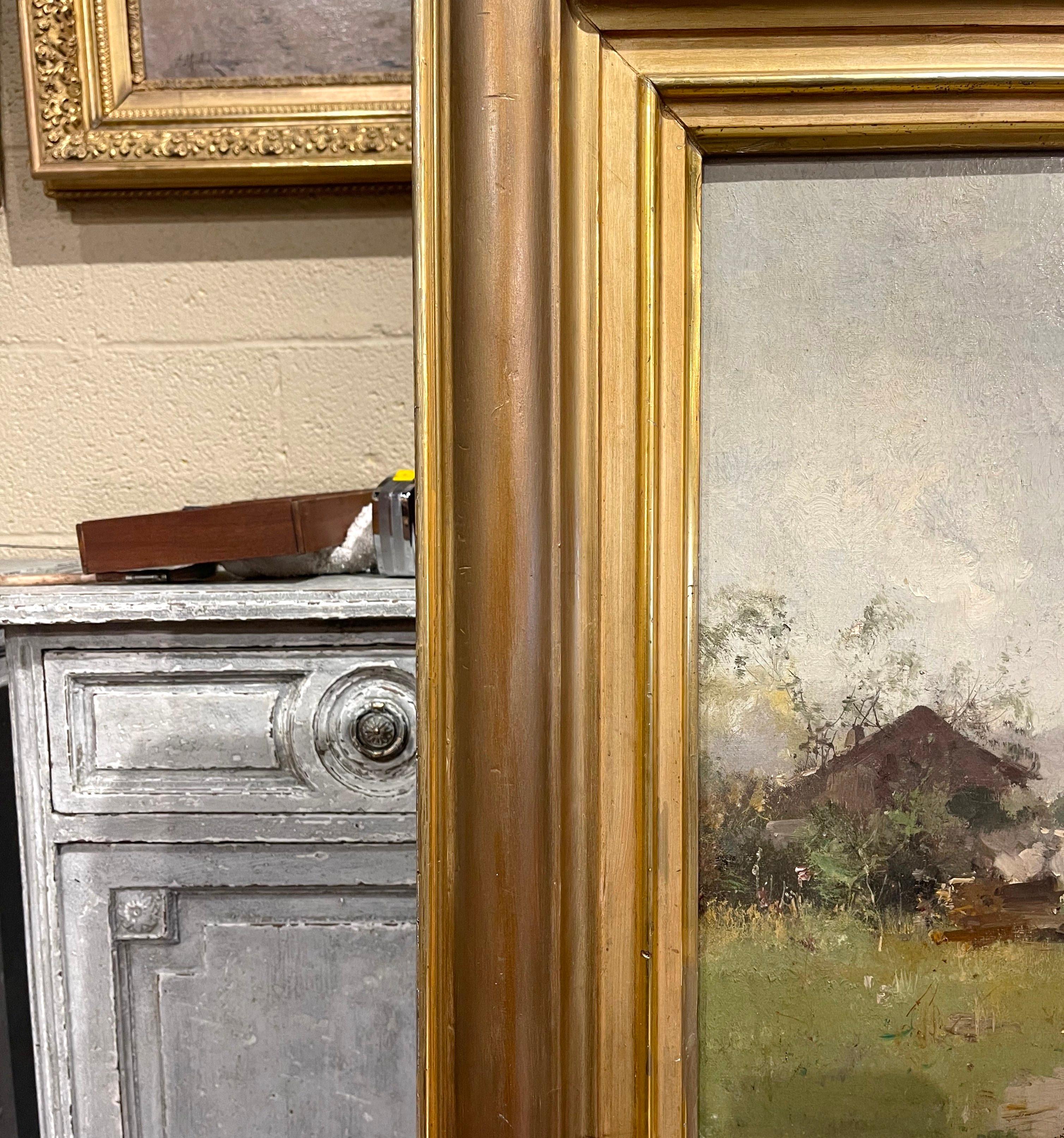  Peinture à l'huile de ferme encadrée du 19ème siècle signée Kermanguy pour E. Galien-Laloue en vente 2