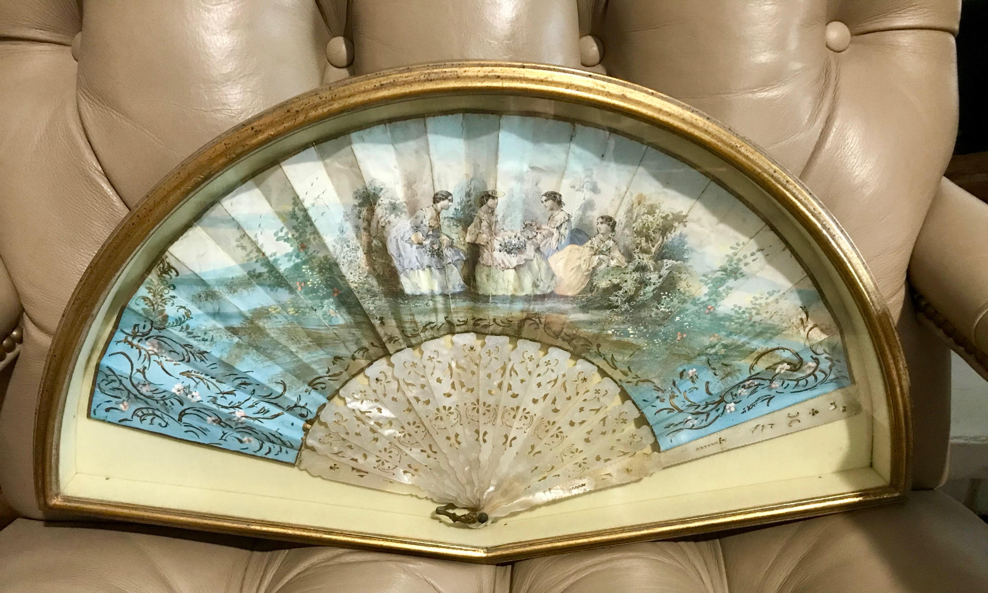 19TH Century Framed French Fan In Good Condition In West Palm Beach, FL
