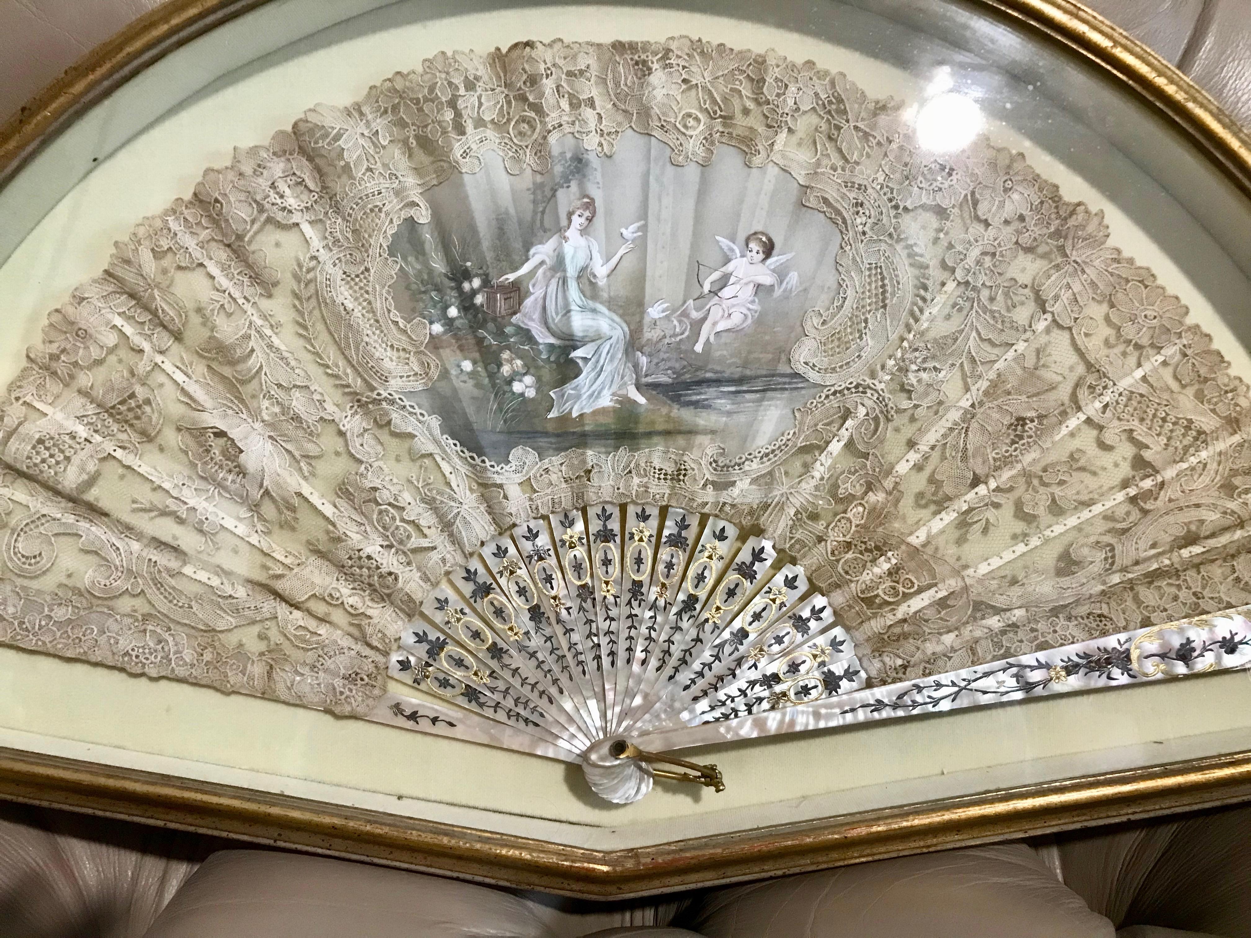 19TH Century Framed French Fan In Good Condition For Sale In West Palm Beach, FL