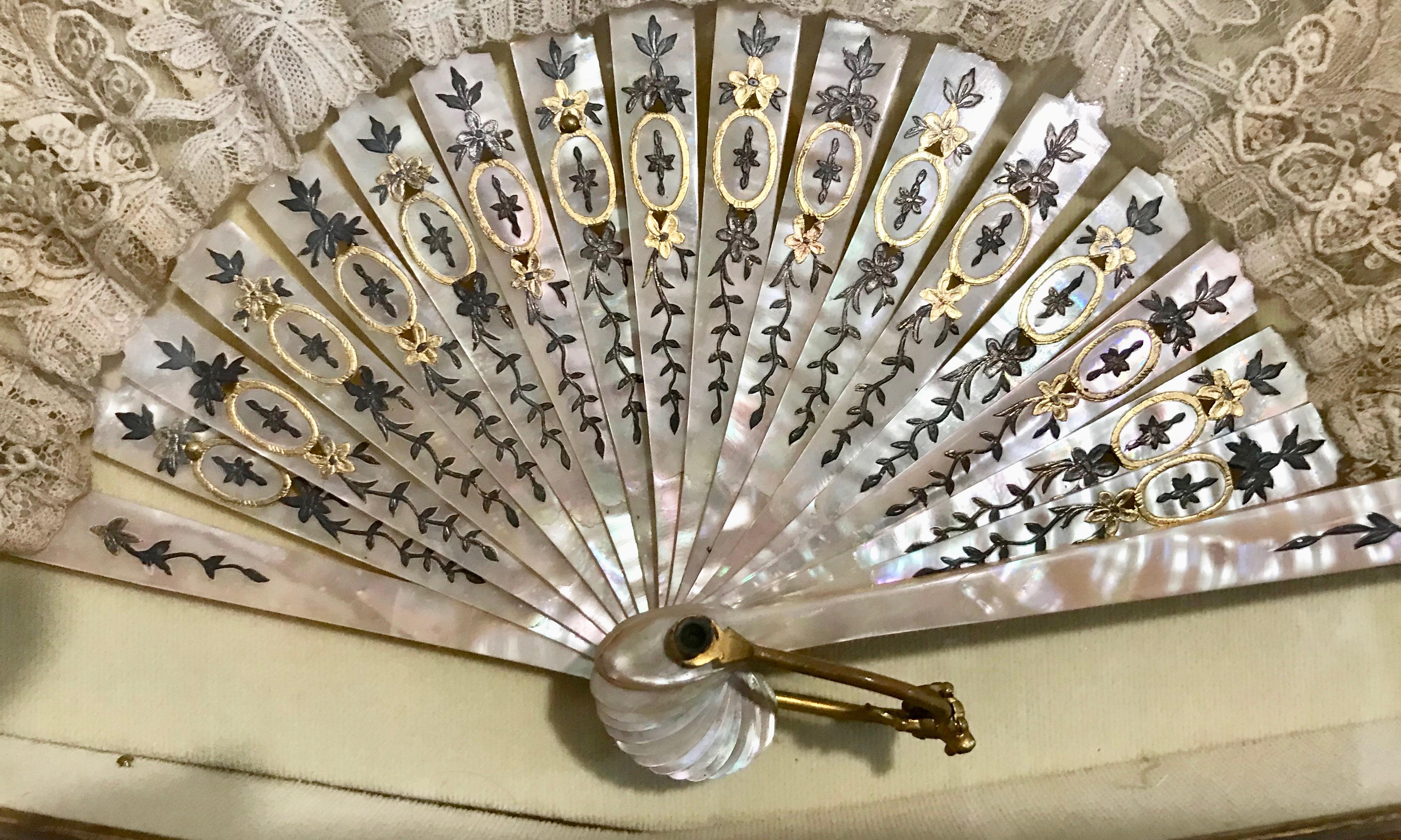 Mother-of-Pearl 19TH Century Framed French Fan For Sale