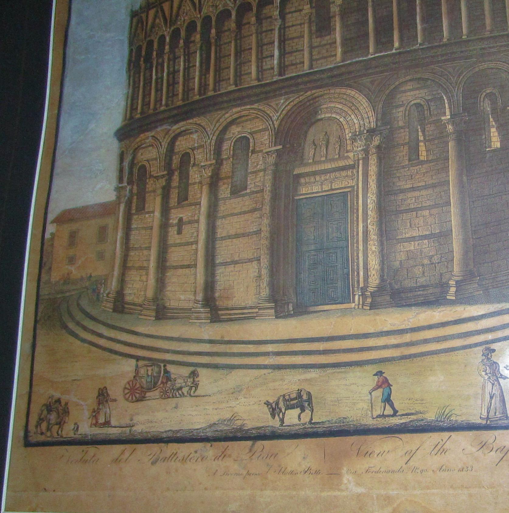 Impressions italiennes de Pisa encadrées du 19ème siècle par le graveur Antonio Verico Bon état - En vente à Savannah, GA