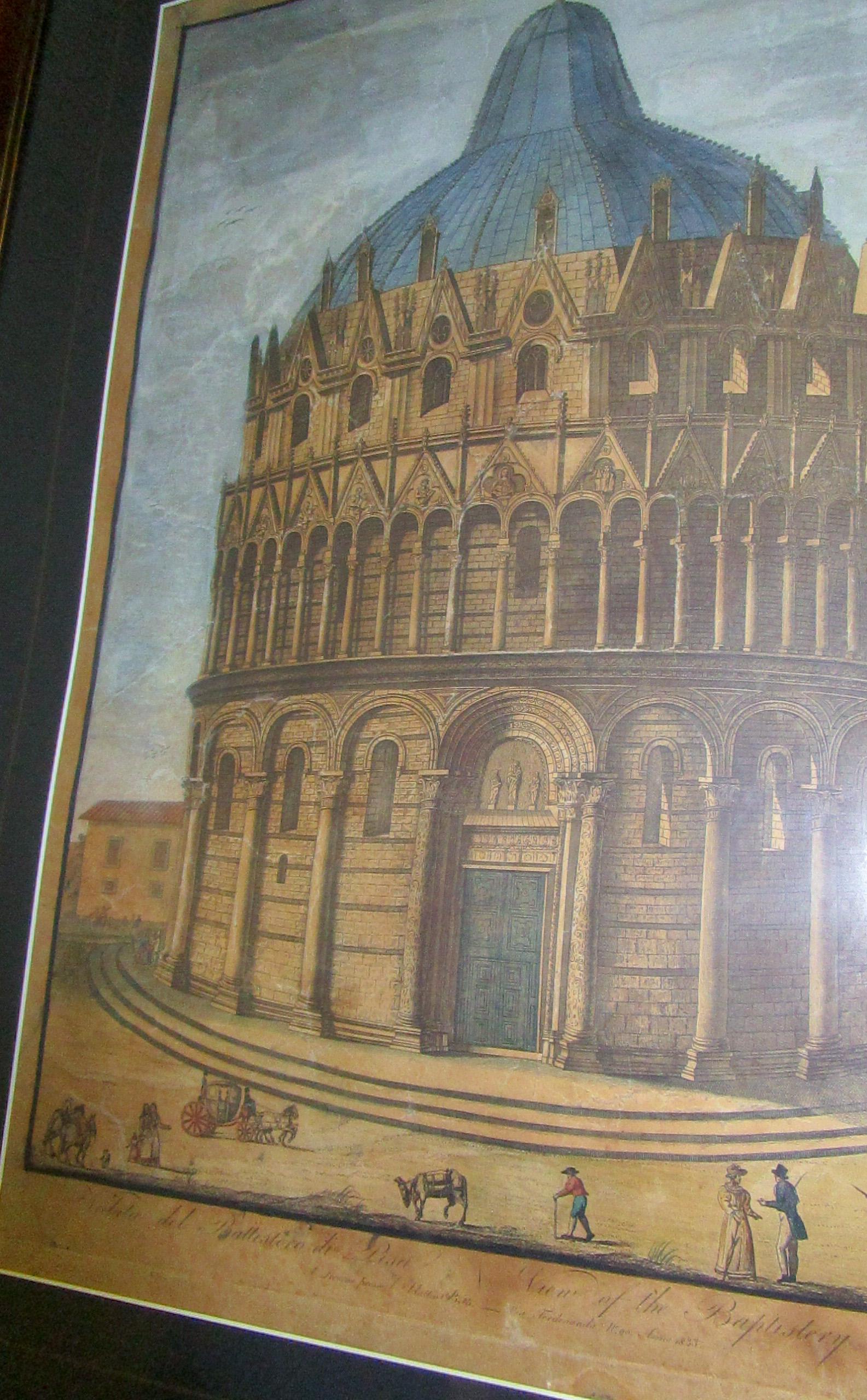 Noyer Impressions italiennes de Pisa encadrées du 19ème siècle par le graveur Antonio Verico en vente