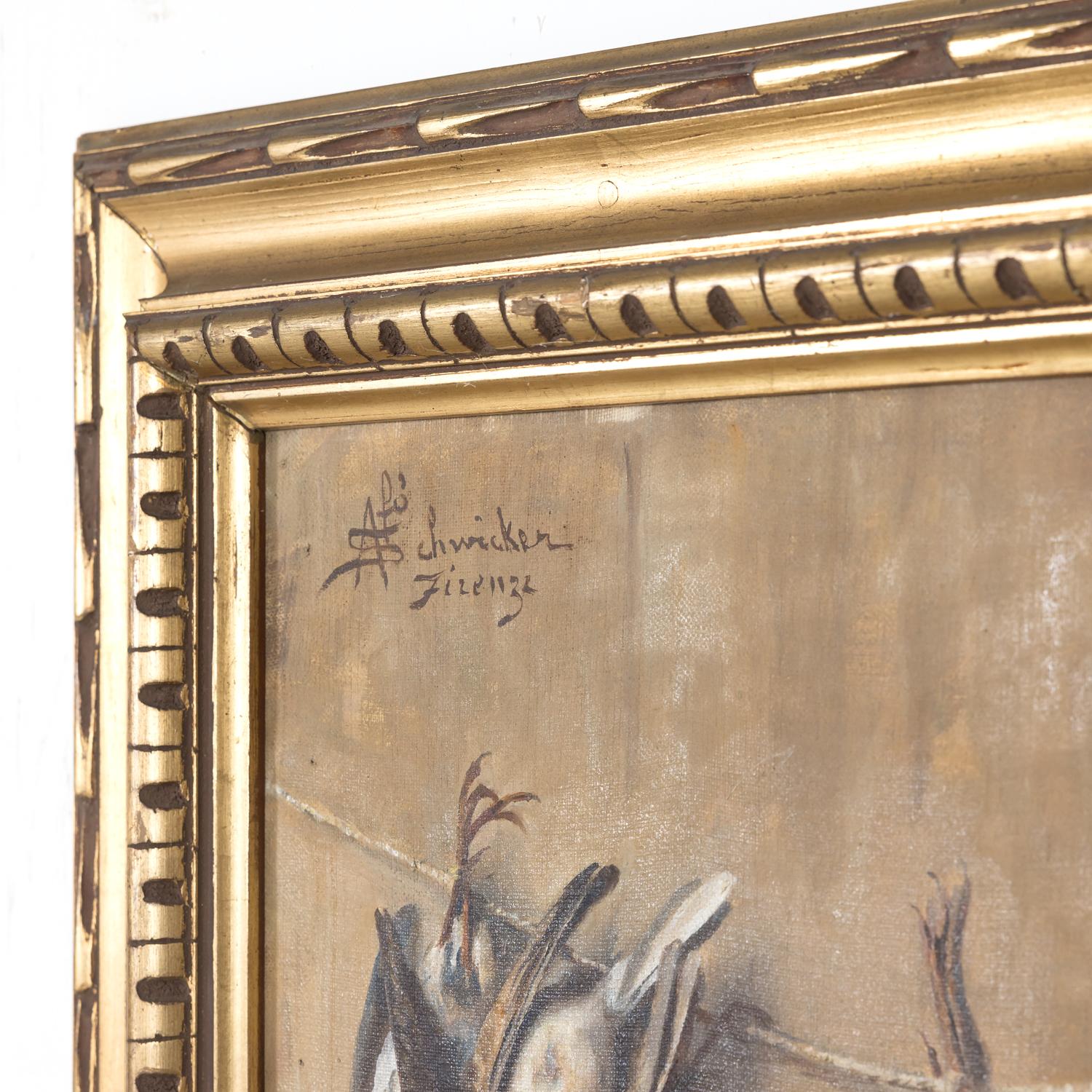 19th Century Framed Italian Still Life Oil of Dead Birds in Kitchen Signed For Sale 6