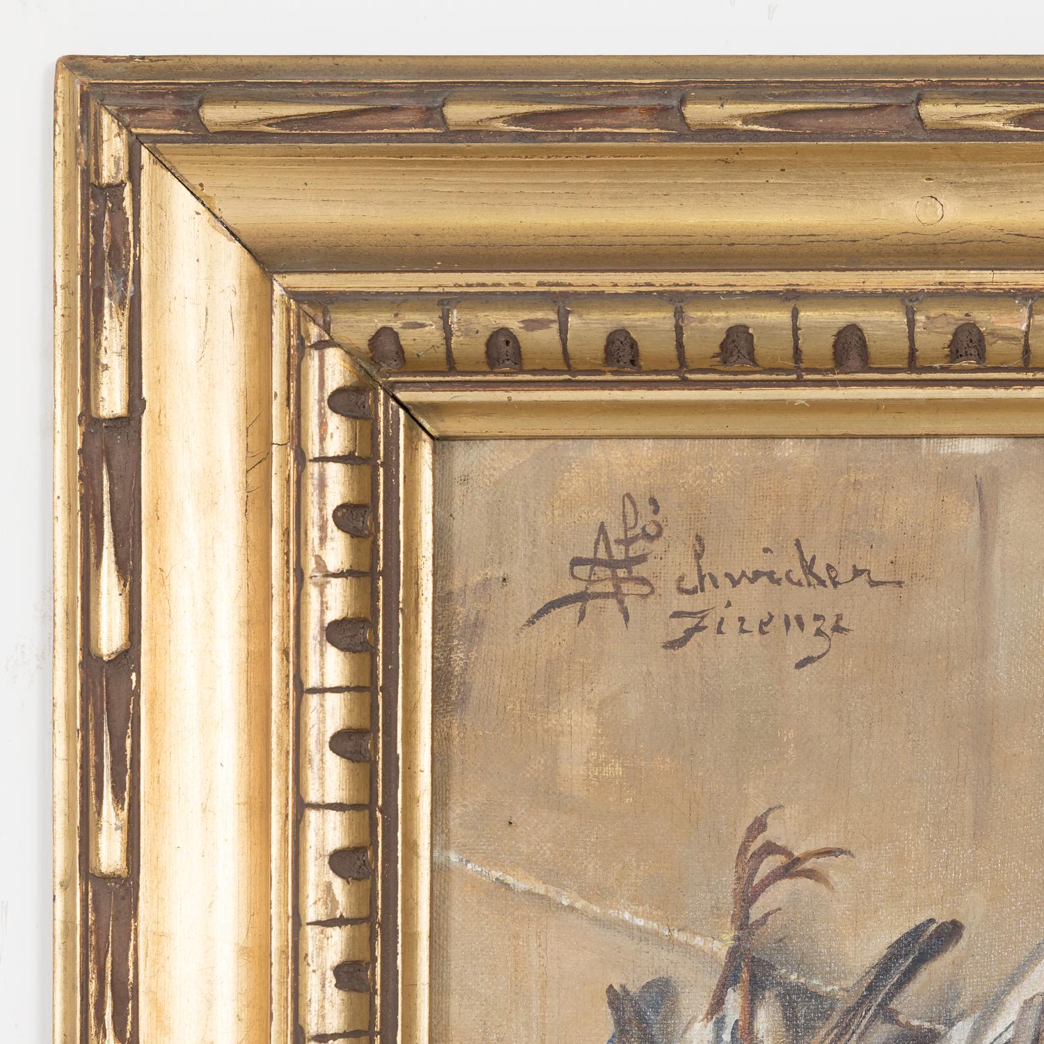 Gerahmtes italienisches Stillleben des 19. Jahrhunderts, Ölgemälde mit toten Vögeln in der Küche, signiert im Zustand „Gut“ im Angebot in Birmingham, AL