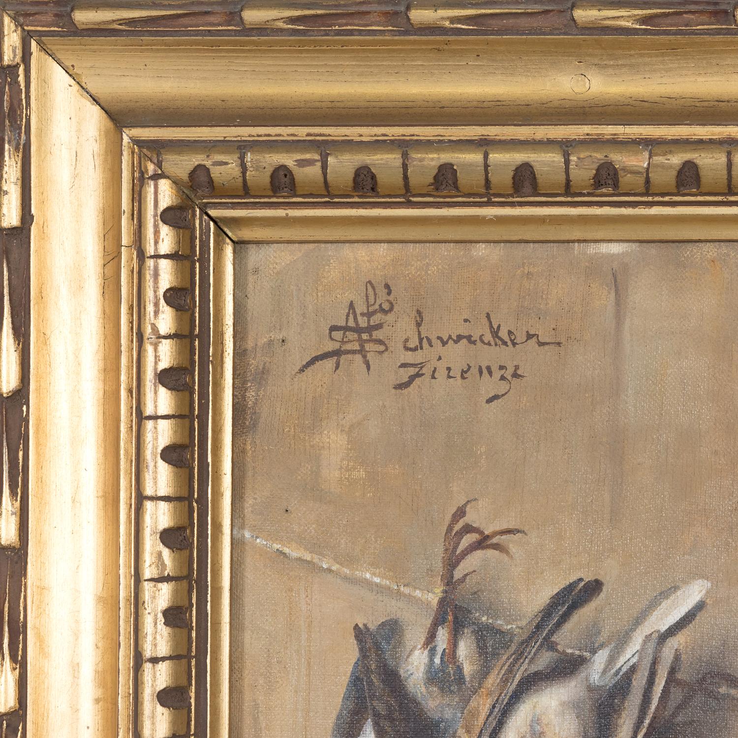 Gerahmtes italienisches Stillleben des 19. Jahrhunderts, Ölgemälde mit toten Vögeln in der Küche, signiert (Leinwand) im Angebot