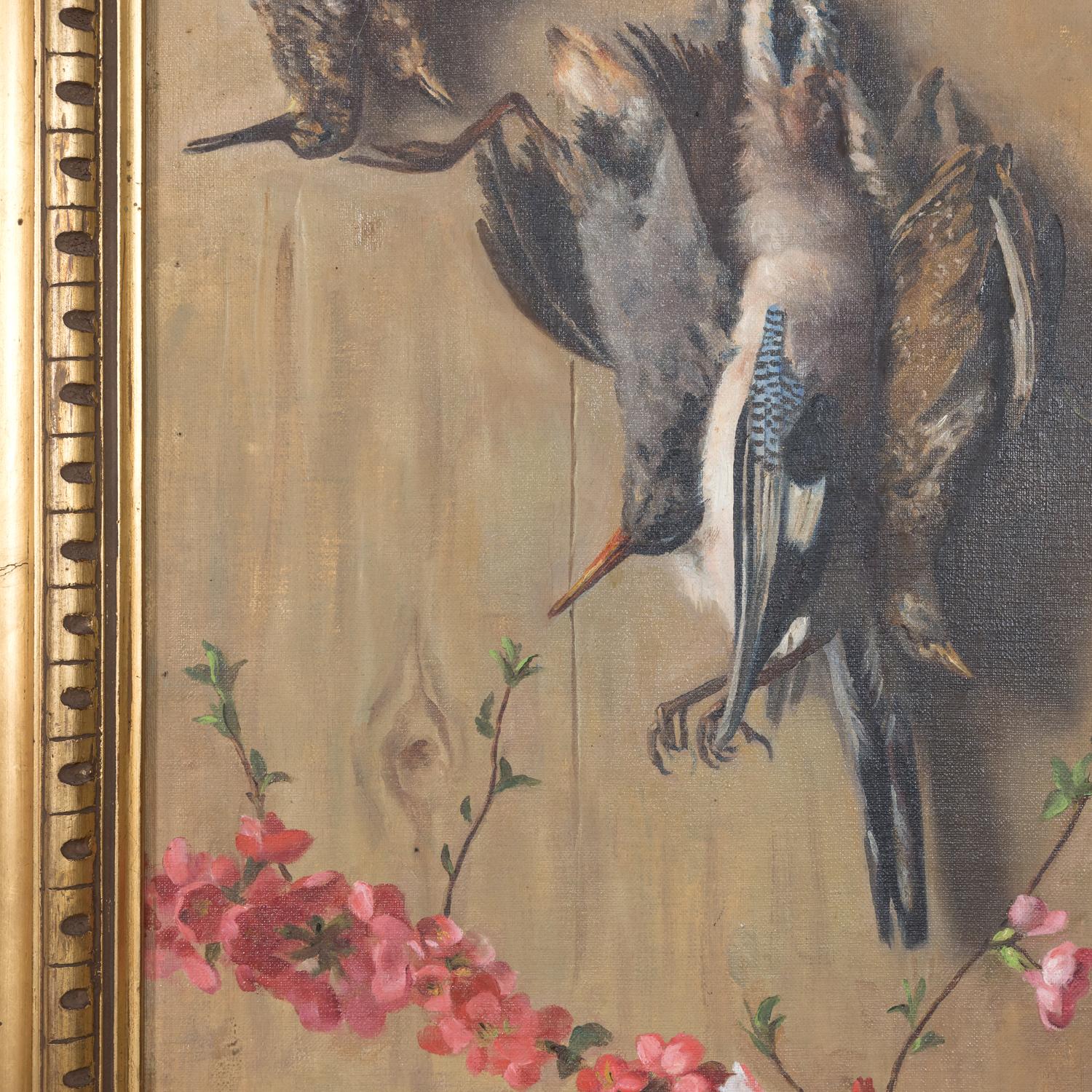 Gerahmtes italienisches Stillleben des 19. Jahrhunderts, Ölgemälde mit toten Vögeln in der Küche, signiert im Angebot 1