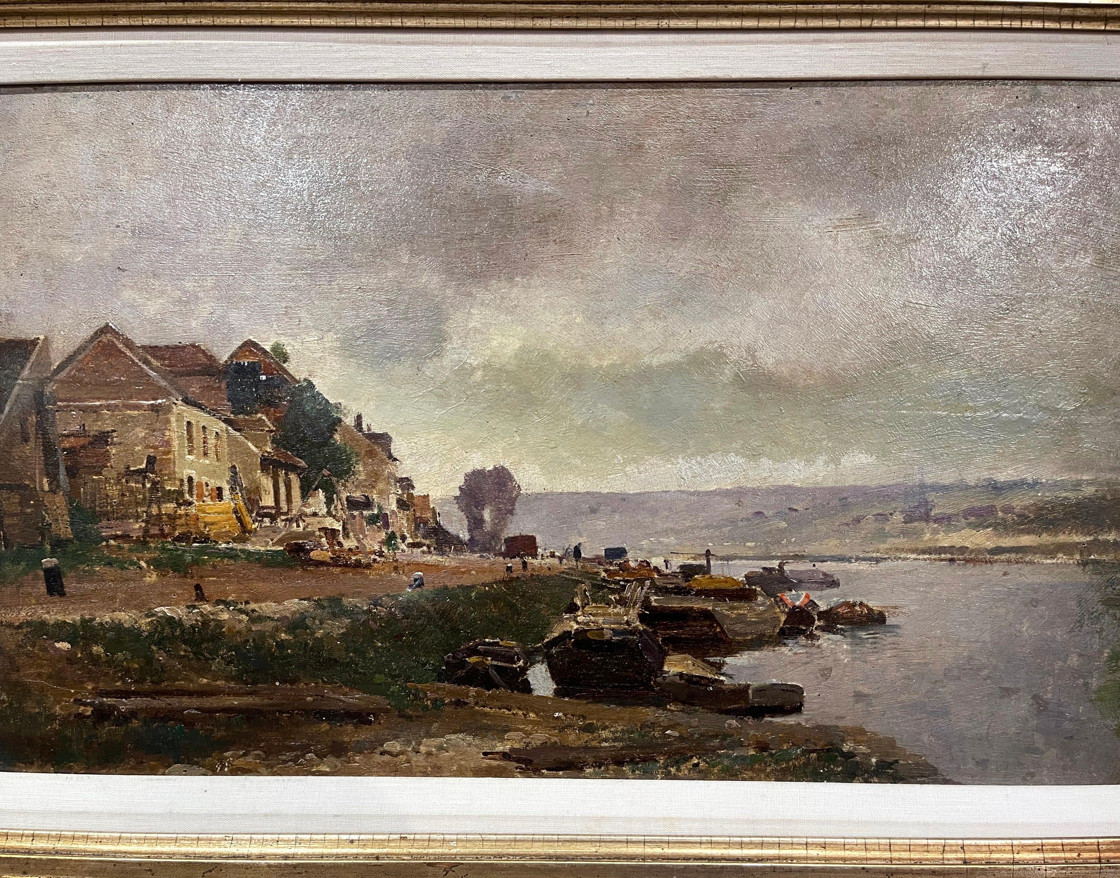 French 19th Century Framed Landscape Oil Painting on Board Signed E. Galien-Laloue For Sale
