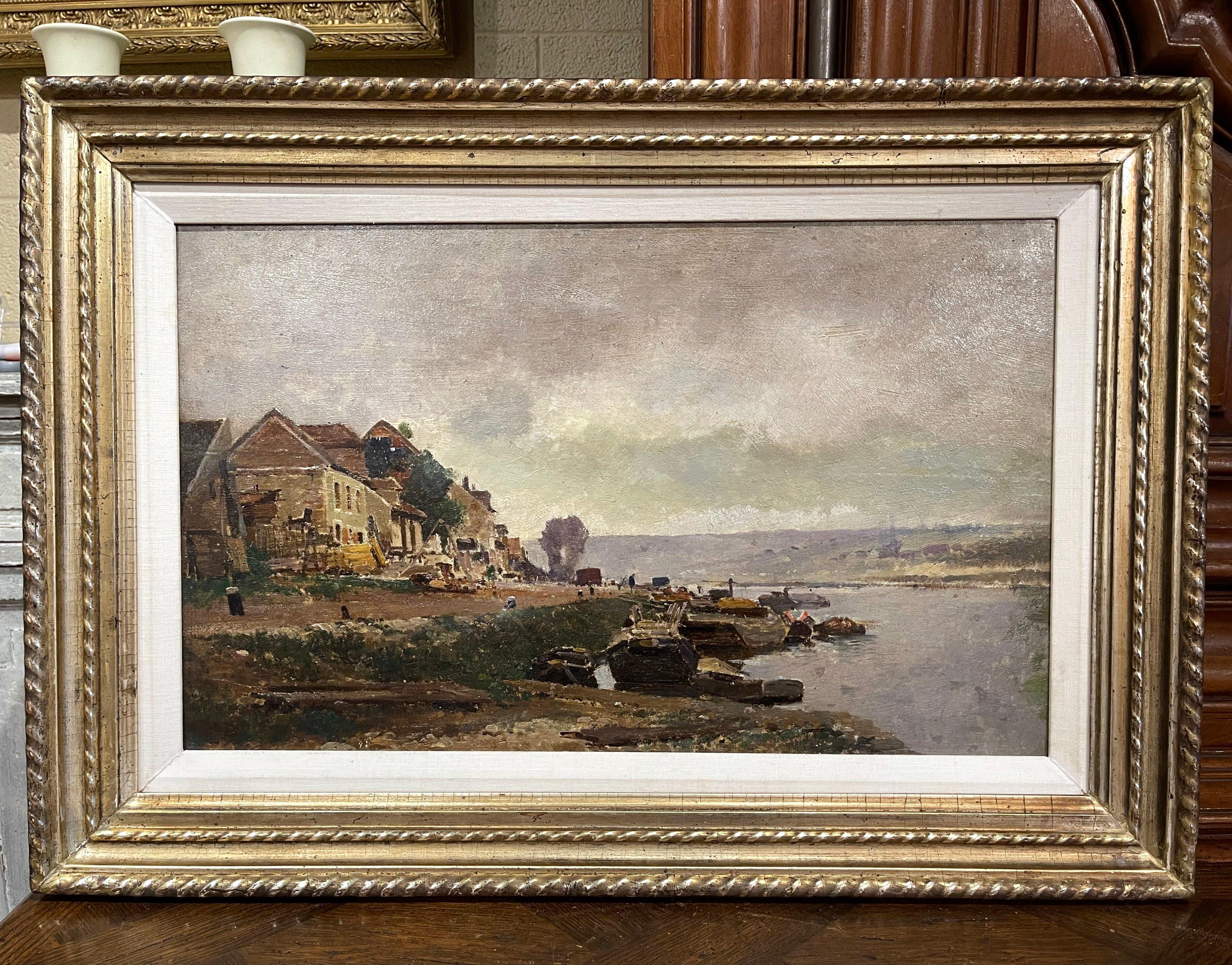 19th Century Framed Landscape Oil Painting on Board Signed E. Galien-Laloue For Sale 1