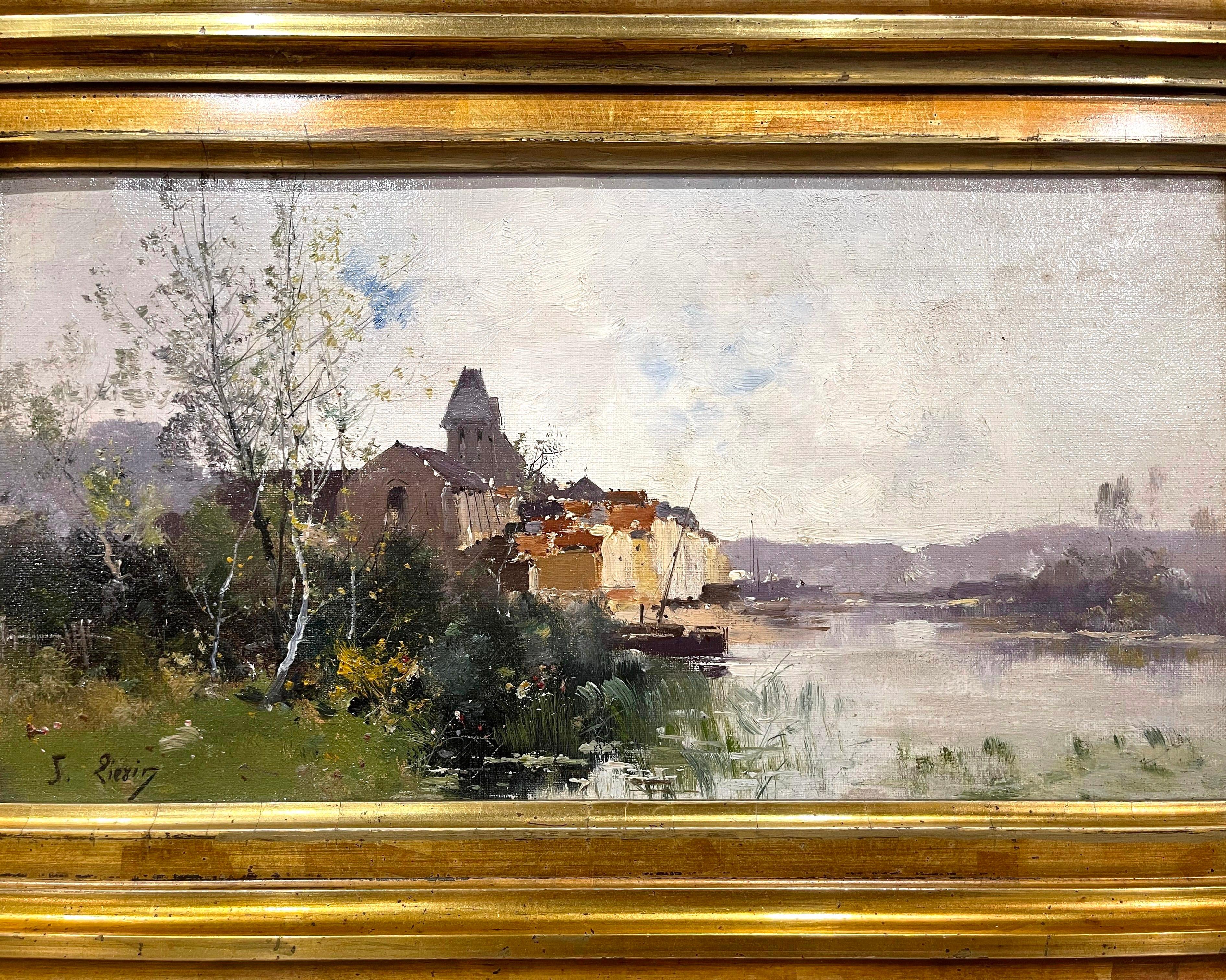 French 19th Century Framed Landscape Oil Painting Signed J. Lievin for E. Galien-Laloue For Sale