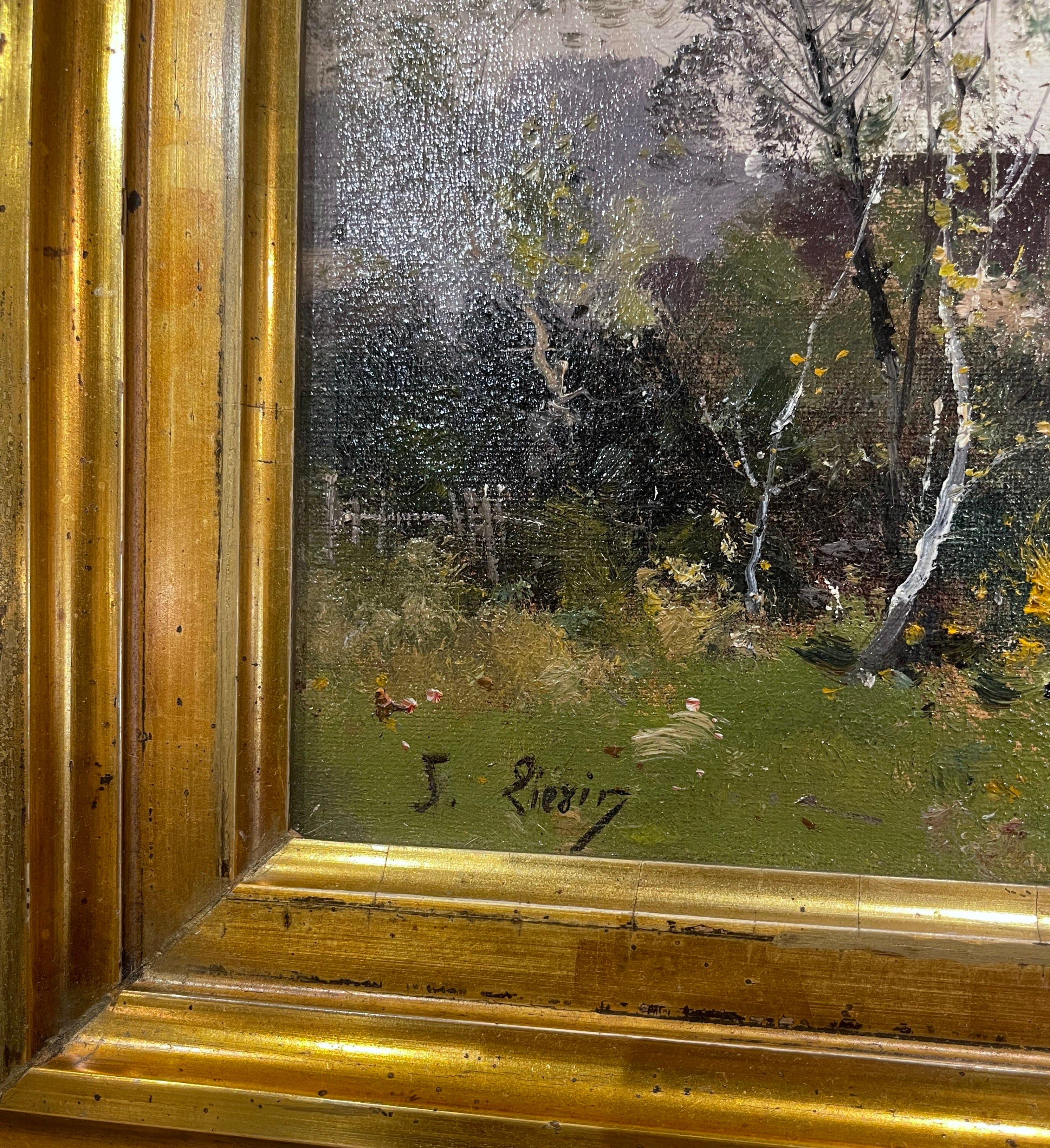 Peinture à l'huile du 19ème siècle encadrée représentant un paysage, signée J. Lievin pour E. Galien-Laloue en vente 2