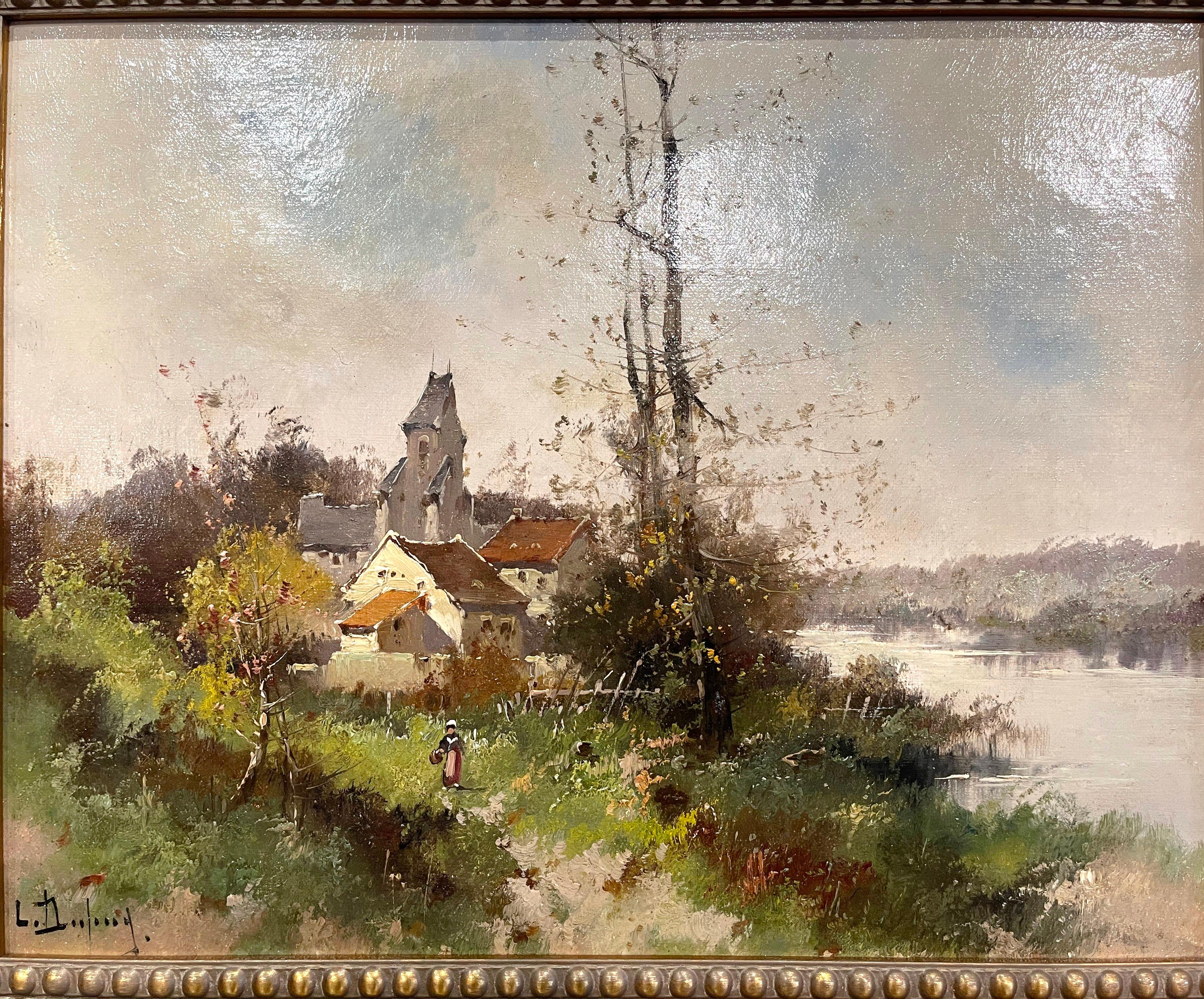 Français  Peinture à l'huile du 19ème siècle encadrée représentant un paysage, signée L. Dupuy pour E. Galien-Laloue en vente