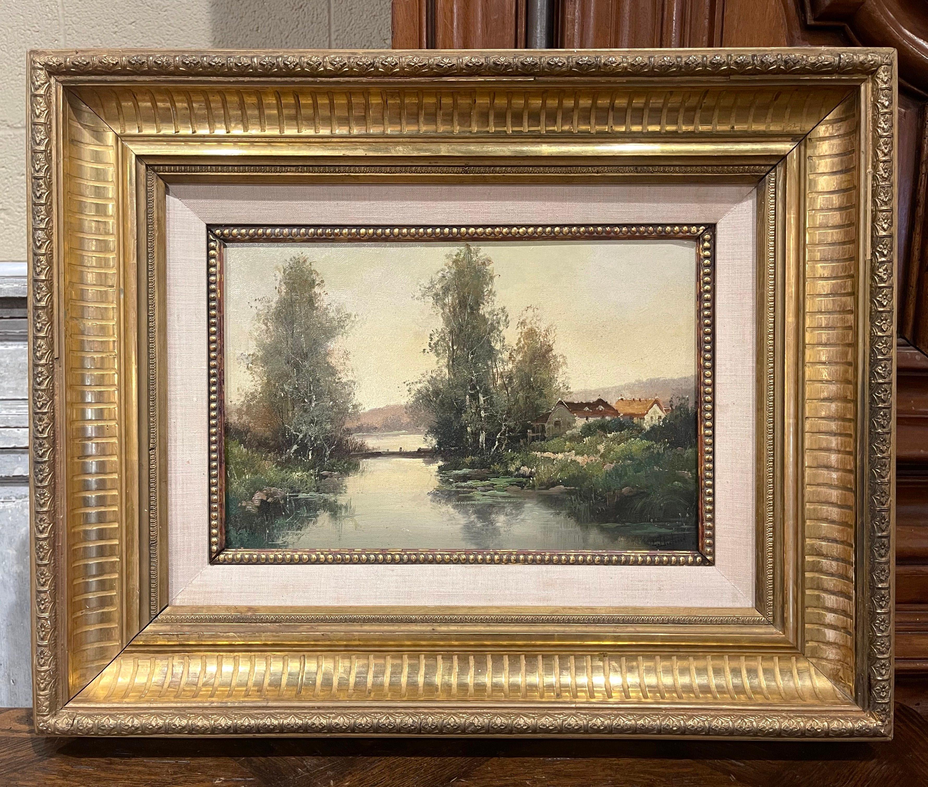 Carved 19th Century Framed Landscape Oil Painting Signed L. Dupuy for E. Galien-Laloue For Sale