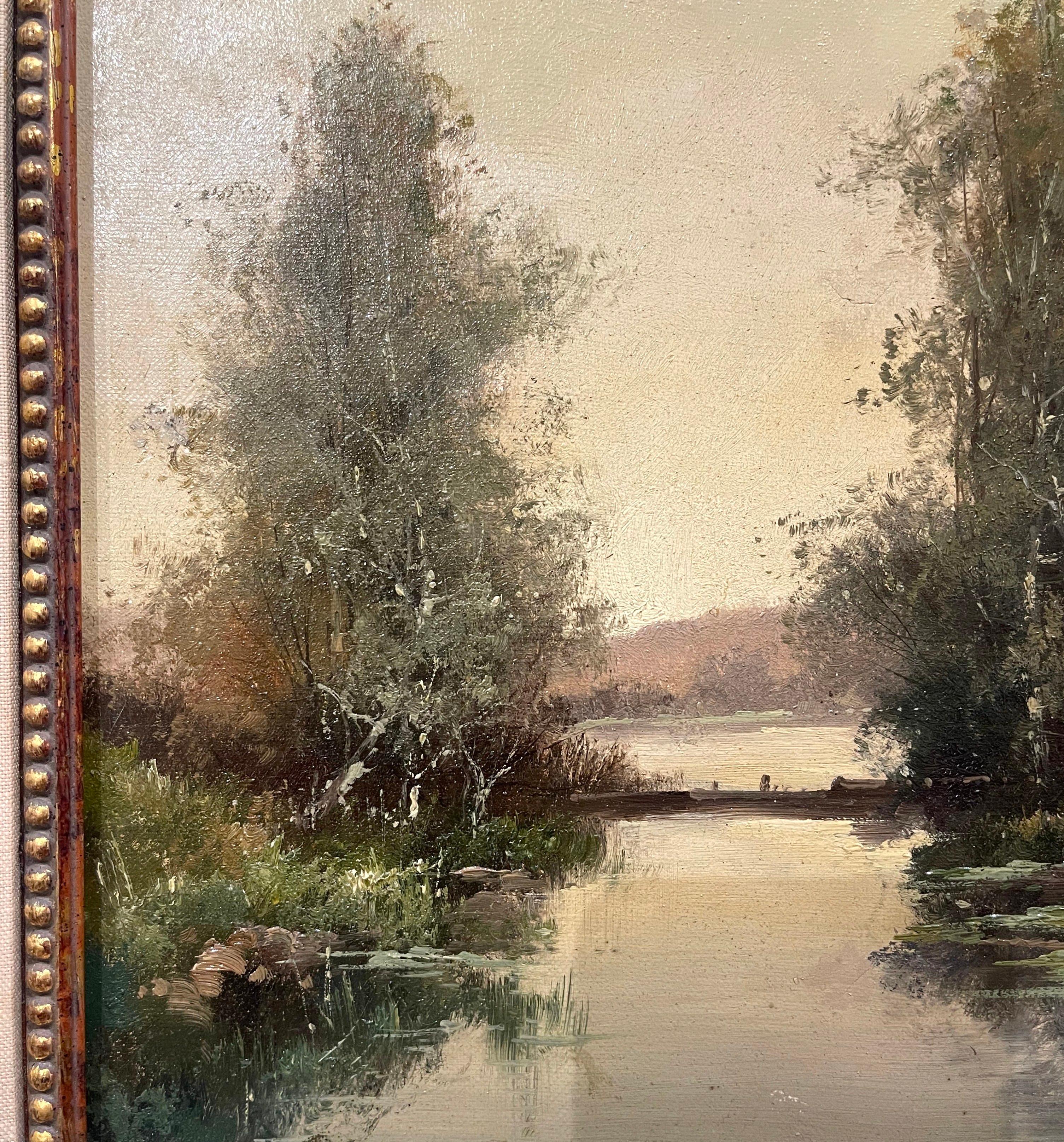 Bois doré Peinture à l'huile du 19ème siècle encadrée représentant un paysage, signée L. Dupuy pour E. Galien-Laloue en vente